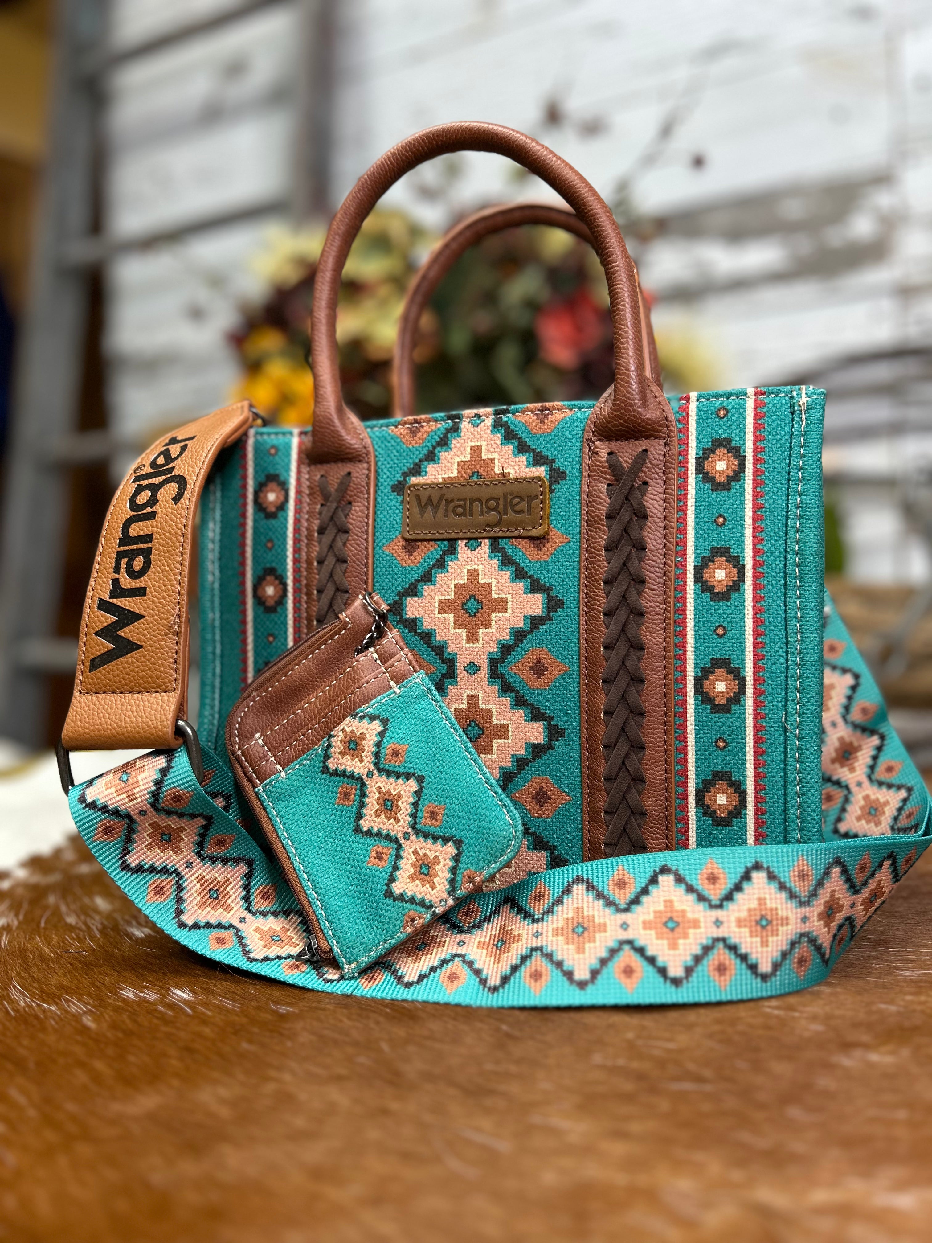 Wrangler Southwest Print Tote ~ Turquoise - Henderson's Western Store