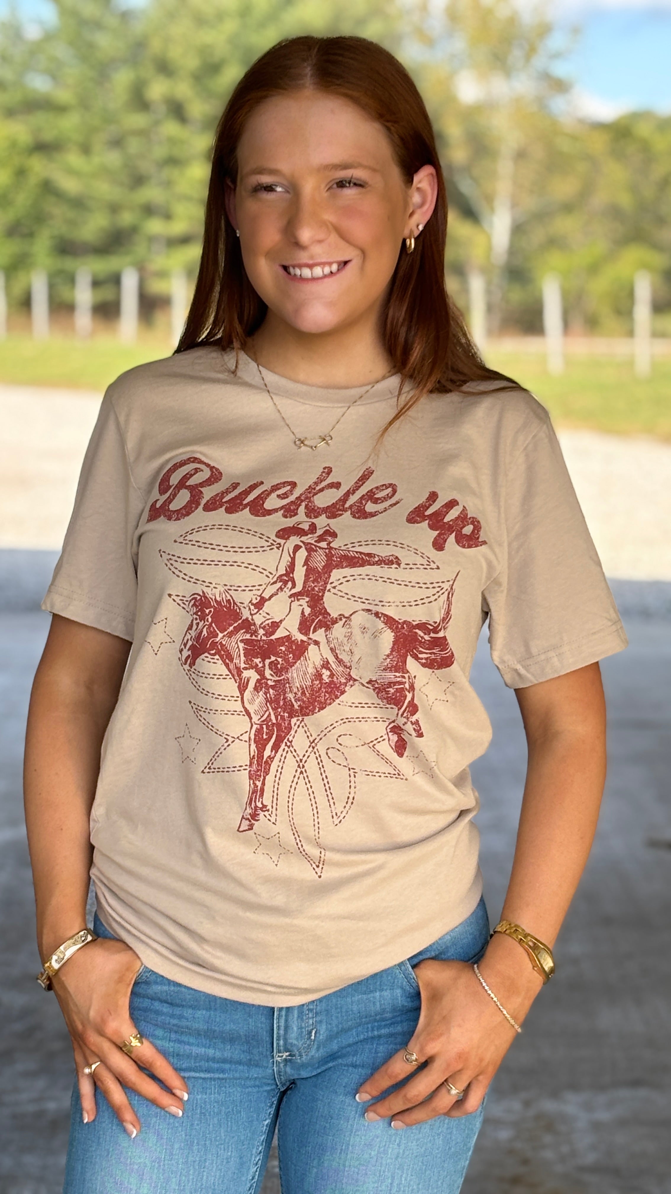 Buckle Up Cowboy Boots Stitch Tee - Henderson's Western Store