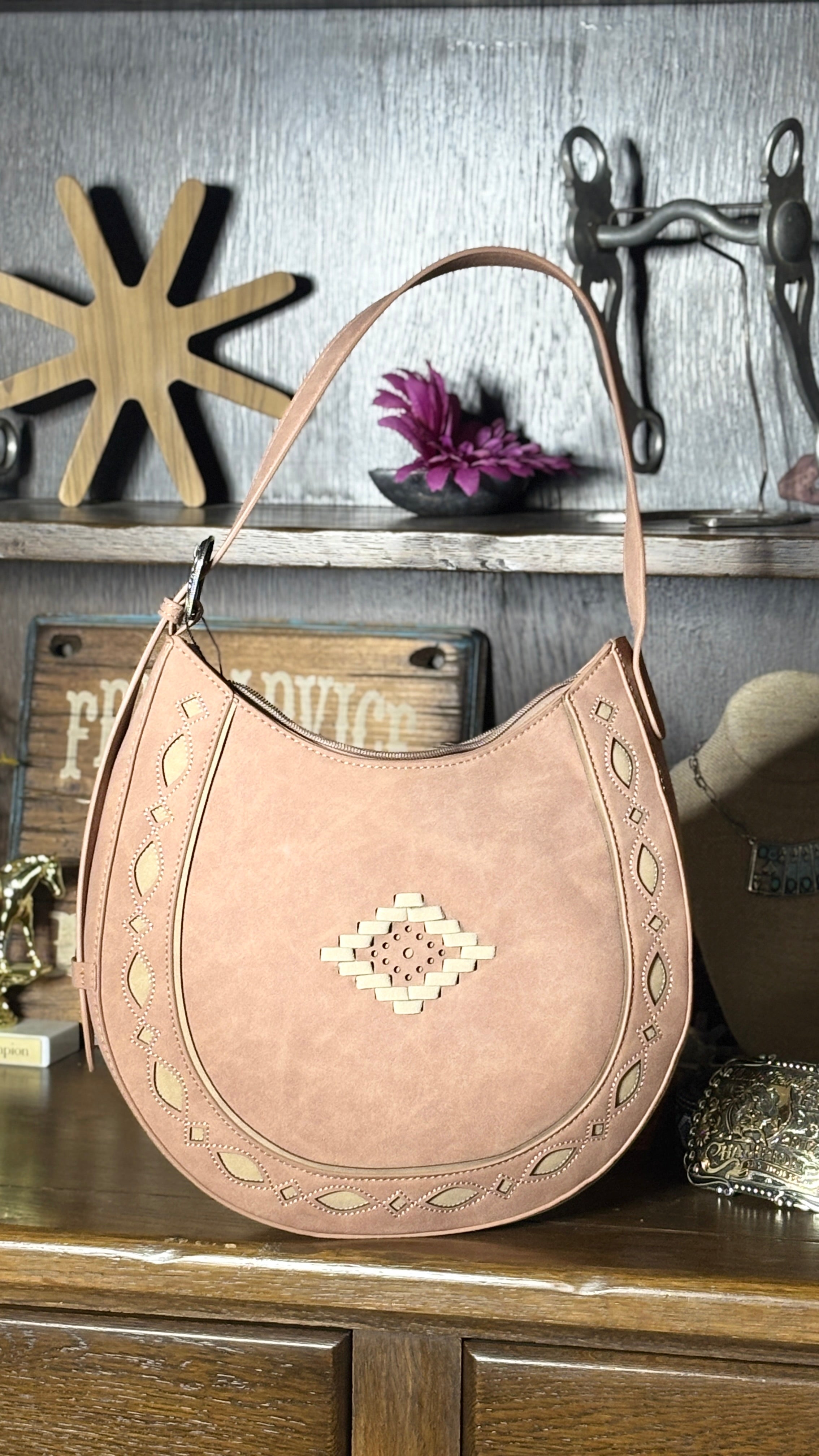 MW Aztec Cut-Out Hobo Shoulder Bag ~ Pink - Henderson's Western Store