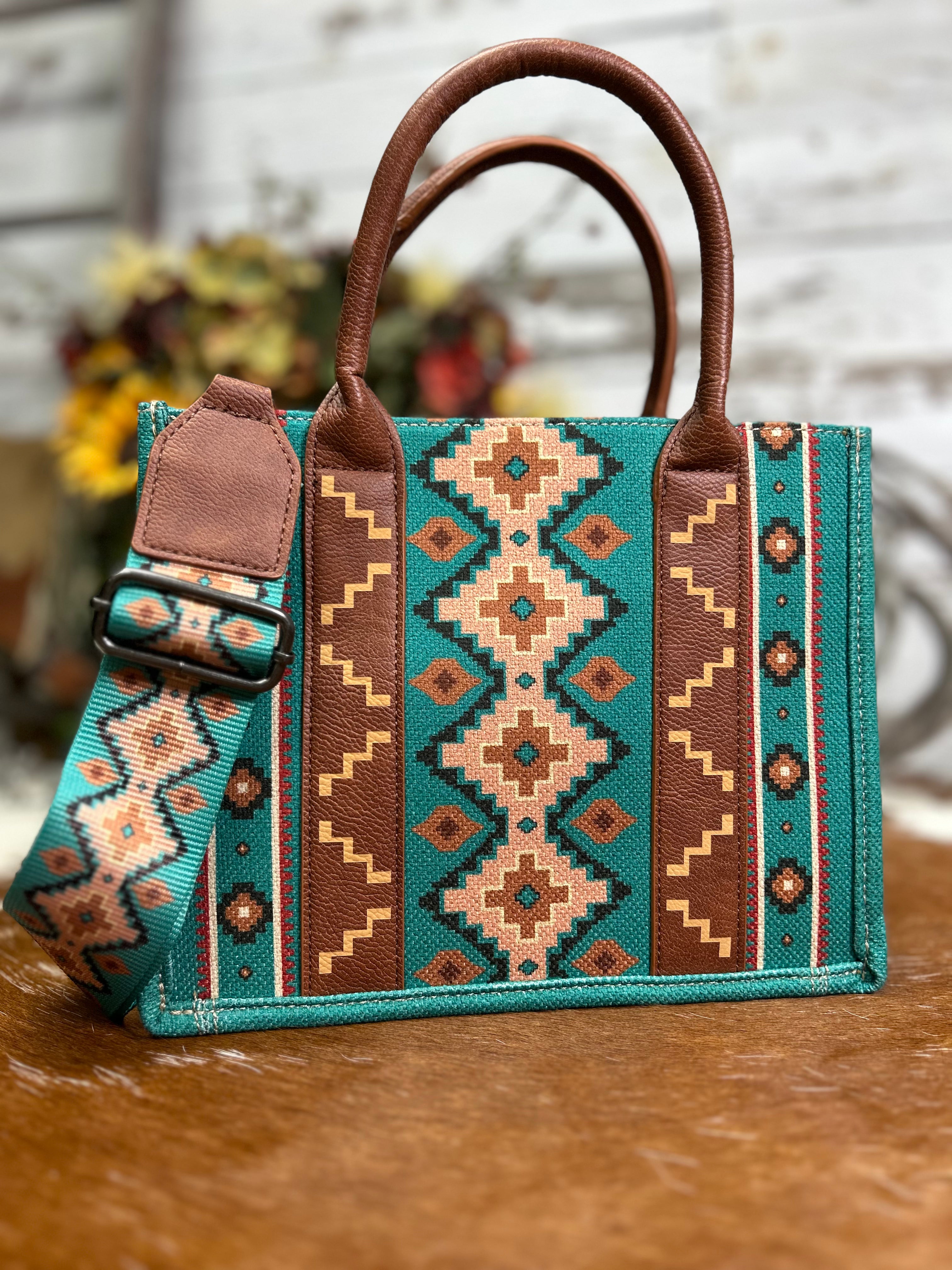 Wrangler Southwest Print Tote ~ Turquoise - Henderson's Western Store
