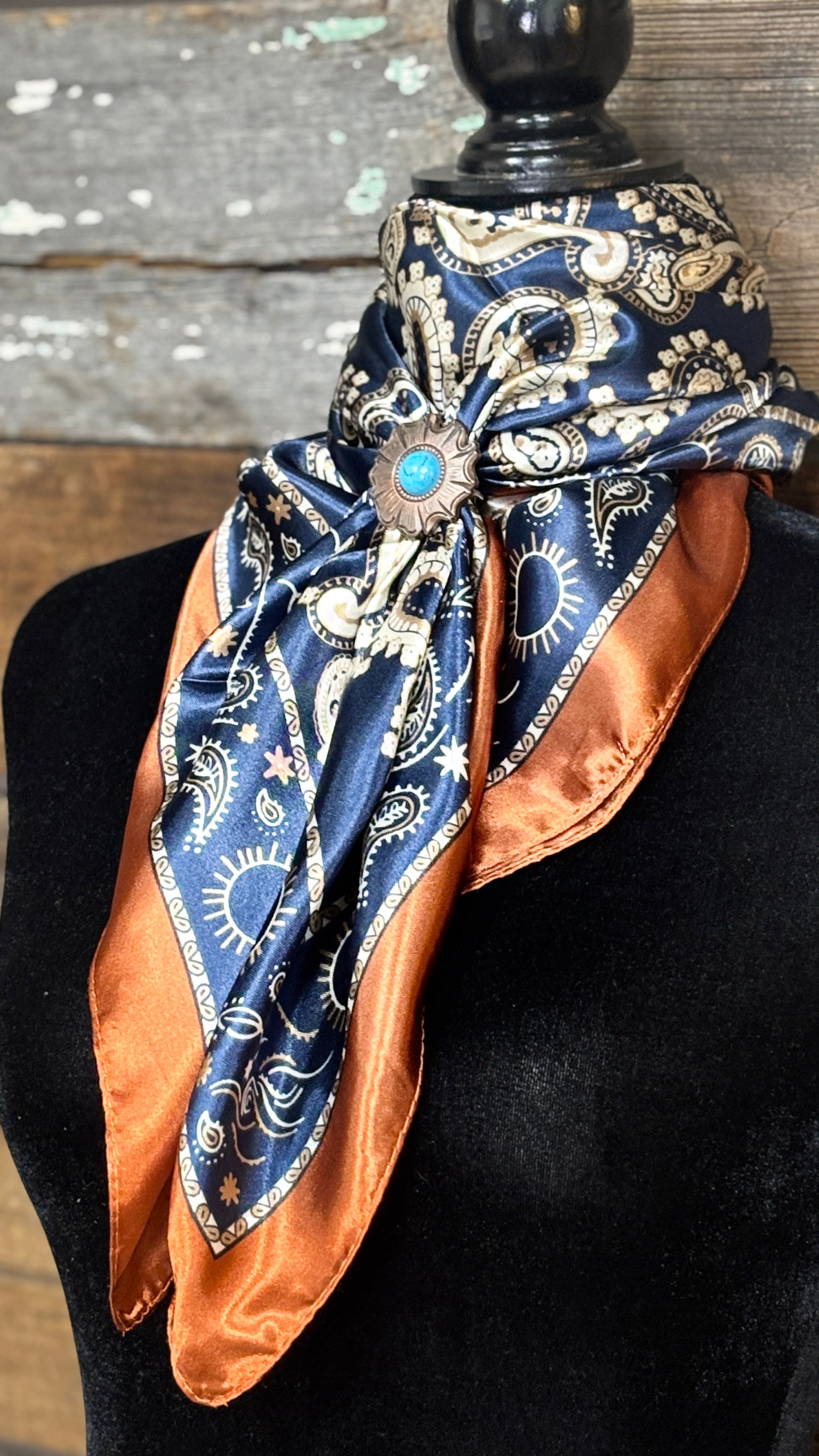 Rodeo Drive Wild Rags/Scarf ~ Navy & Rust Paisley - Henderson's Western Store