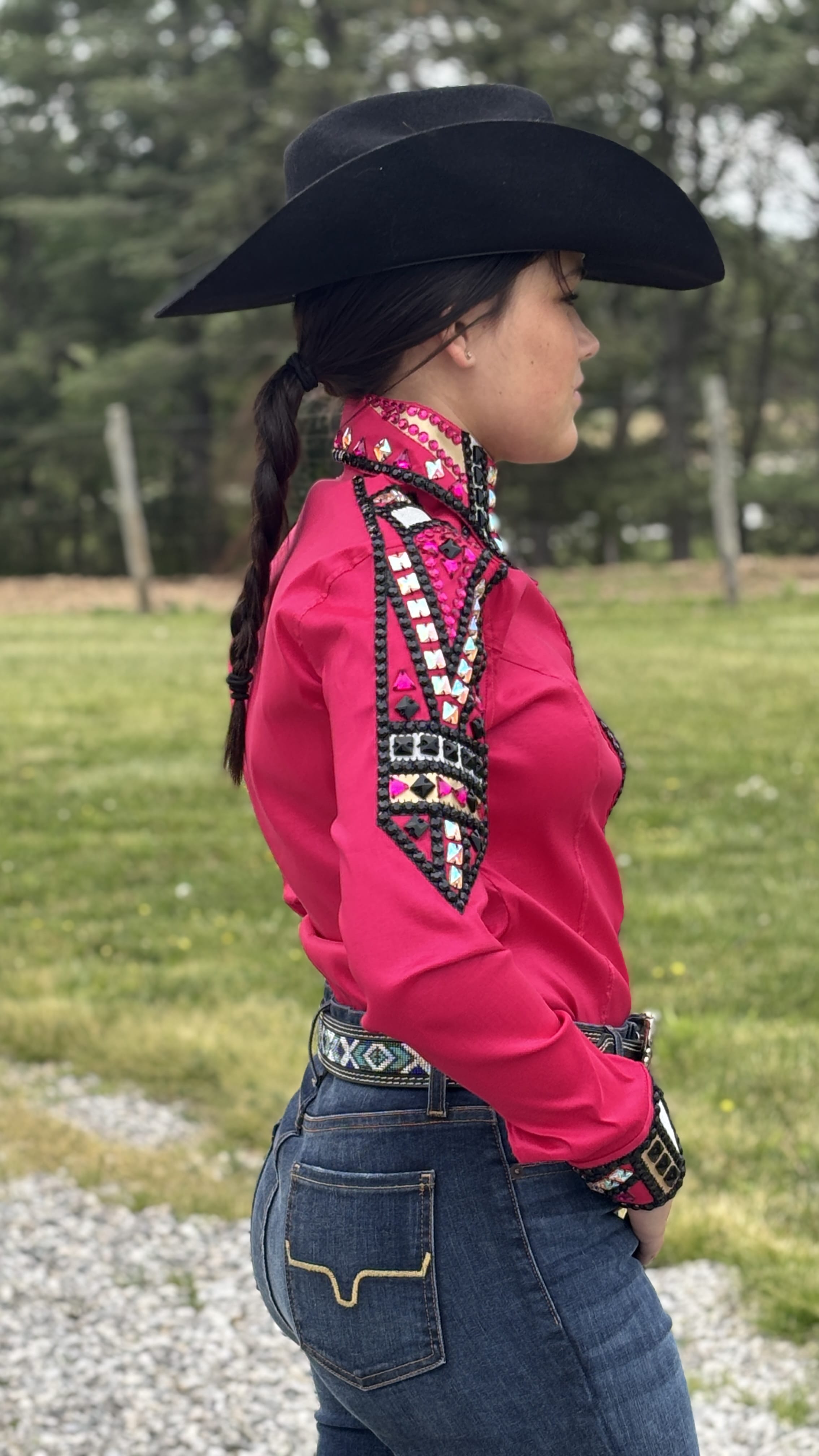RHC Taffeta Bling Concealed Zipper Show Shirt -Fuchsia - Henderson's Western Store