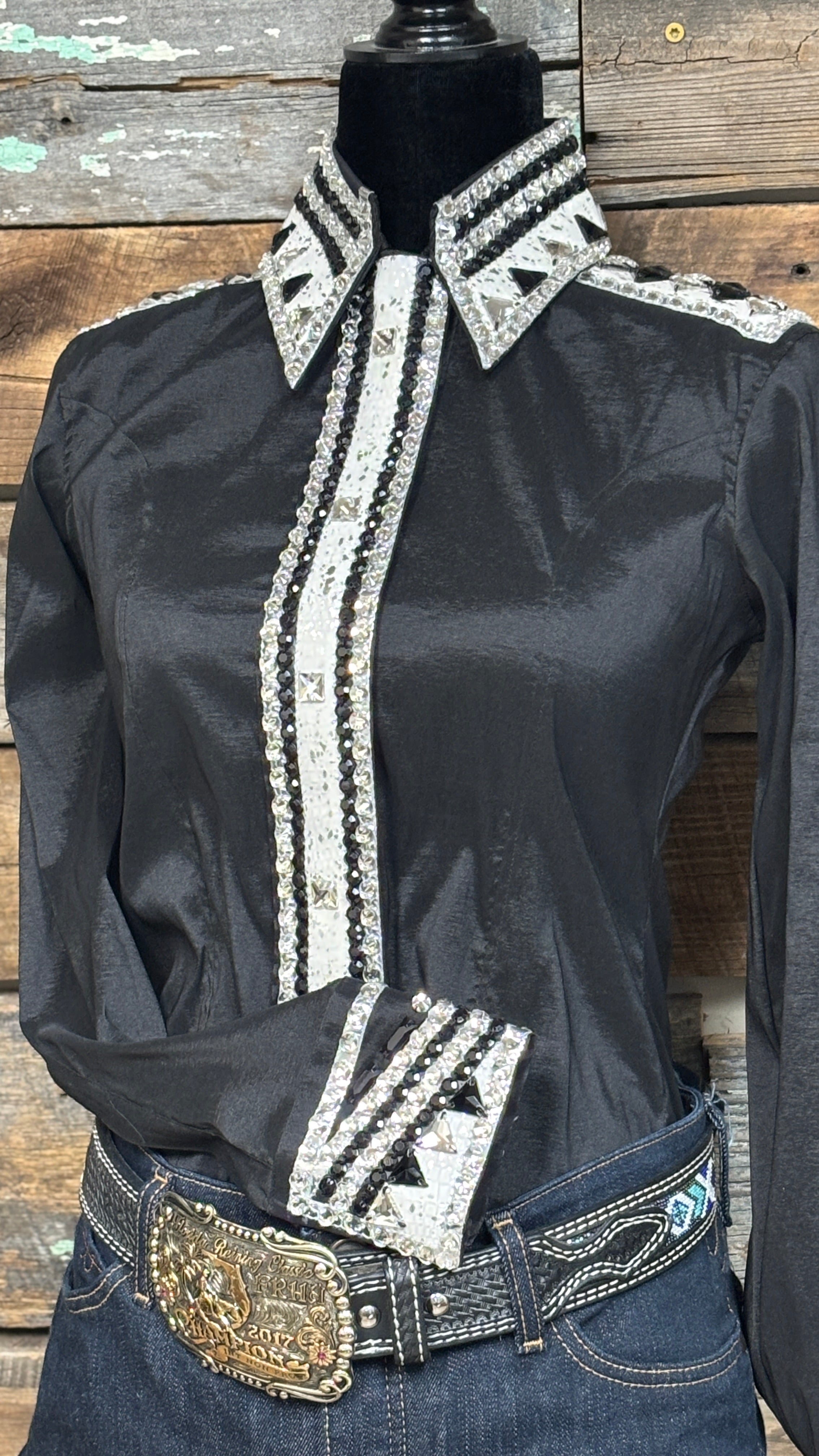 RHC Taffeta Bling Concealed Zipper Show Shirt - Black - Henderson's Western Store