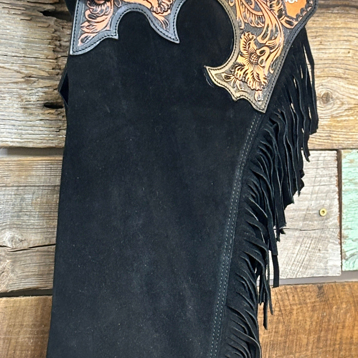 Chaps Western Hobby Horse Ultra Suede - Taille S - Franges Noires - Occasion