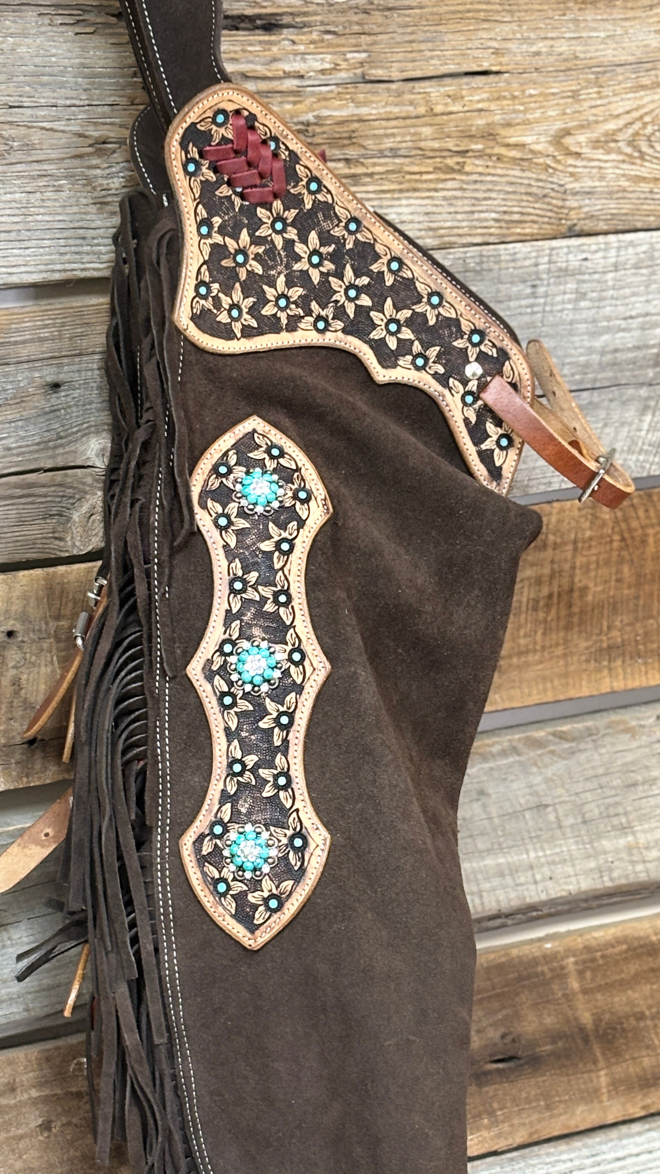 Brown Suede Chink ~ Floral Tooling - Henderson's Western Store