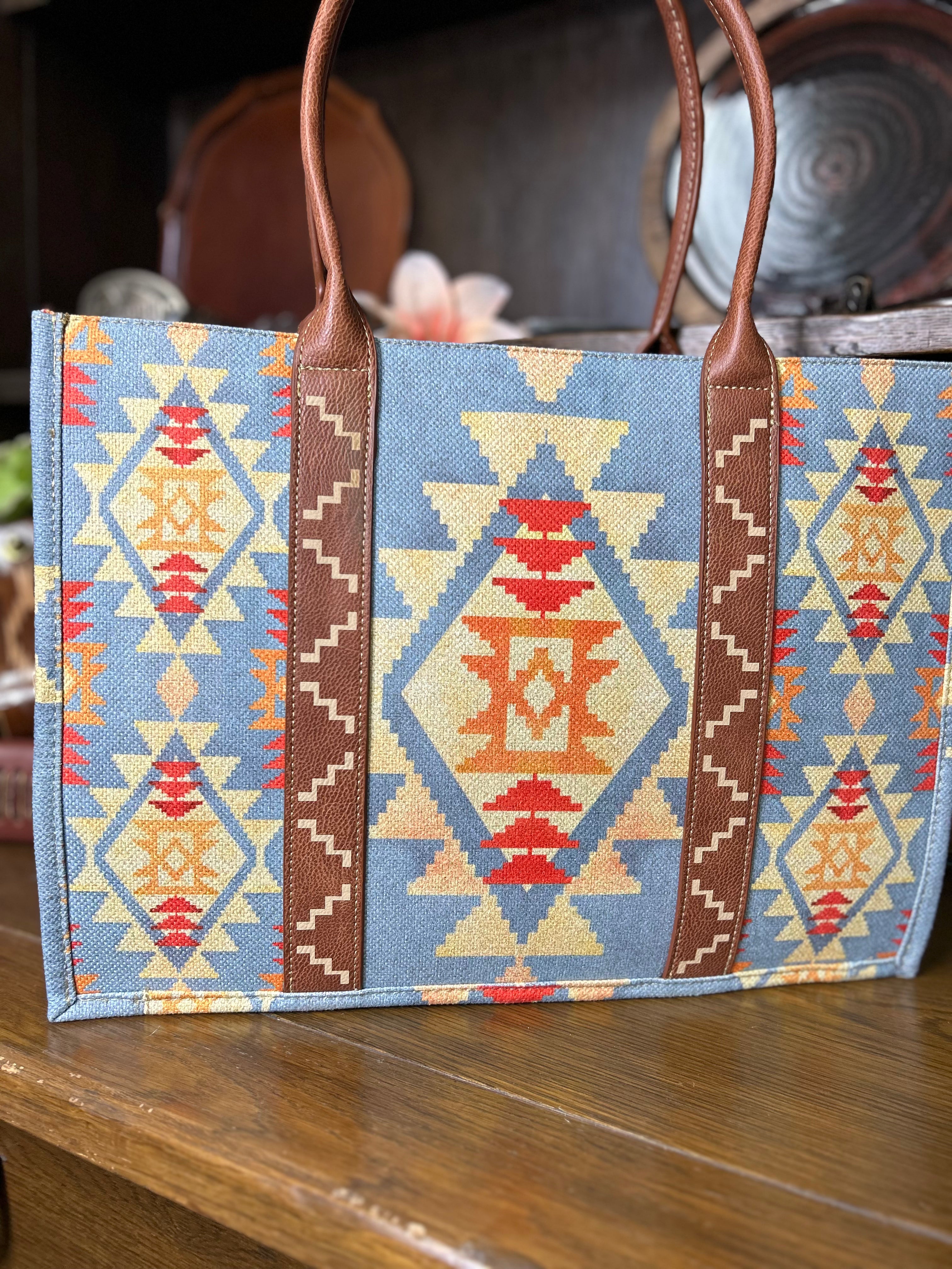 Wrangler Southwest Print Tote ~ Blue - Henderson's Western Store