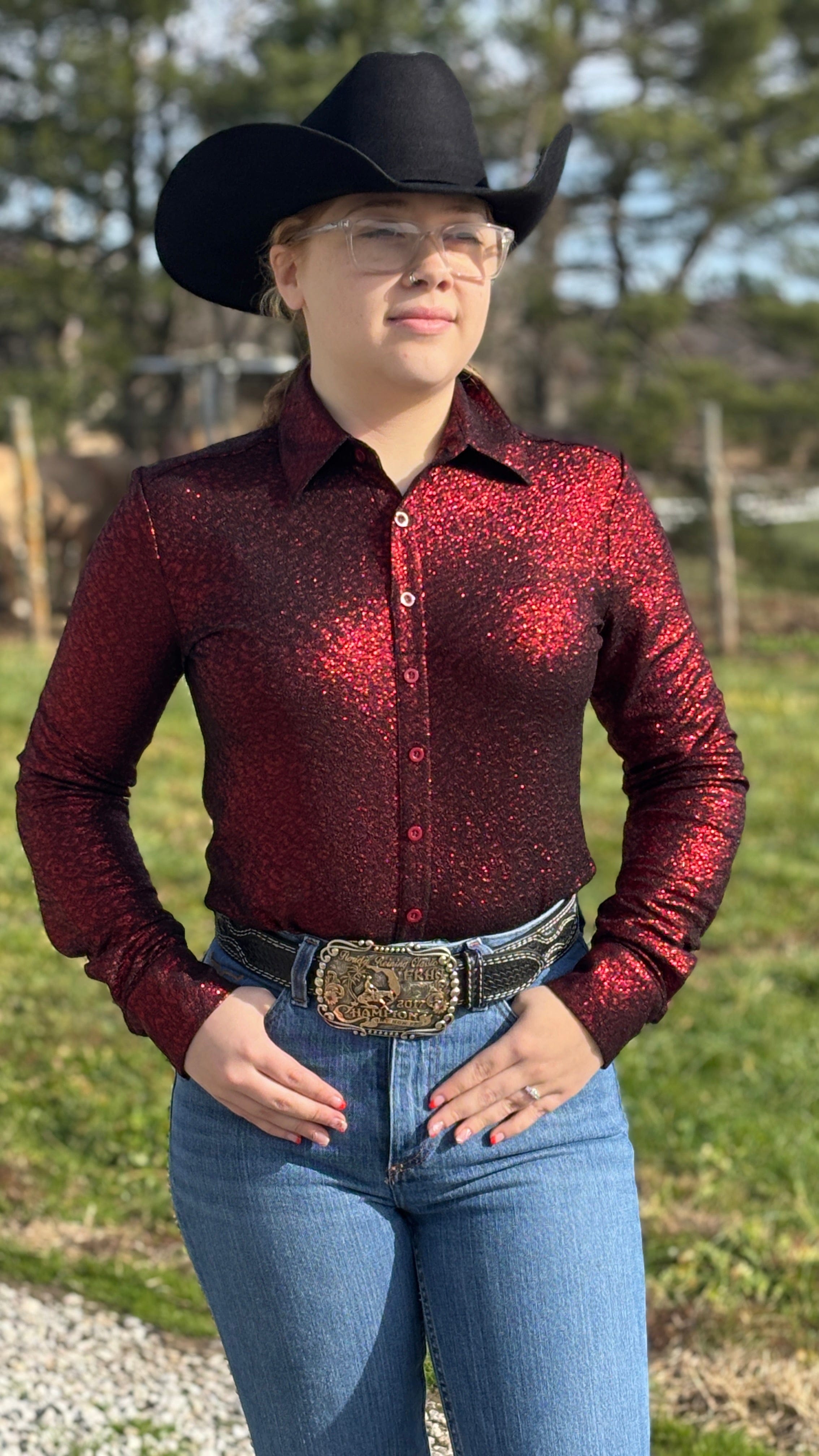 Pullover Button Up by Cowgirl Tuff ~ Red Shimmer - Henderson's Western Store