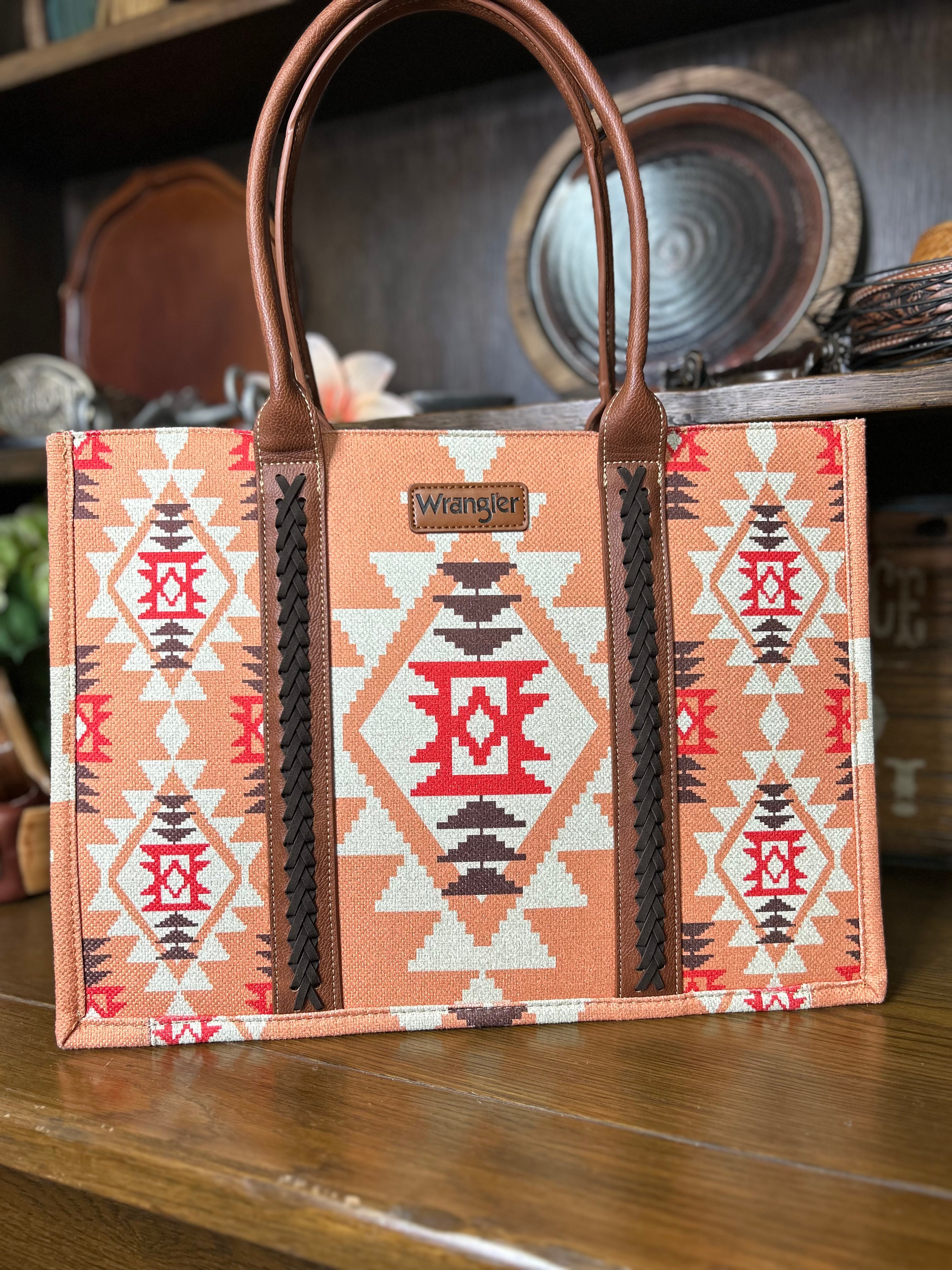 Wrangler Southwest Print Tote ~ Orange - Henderson's Western Store