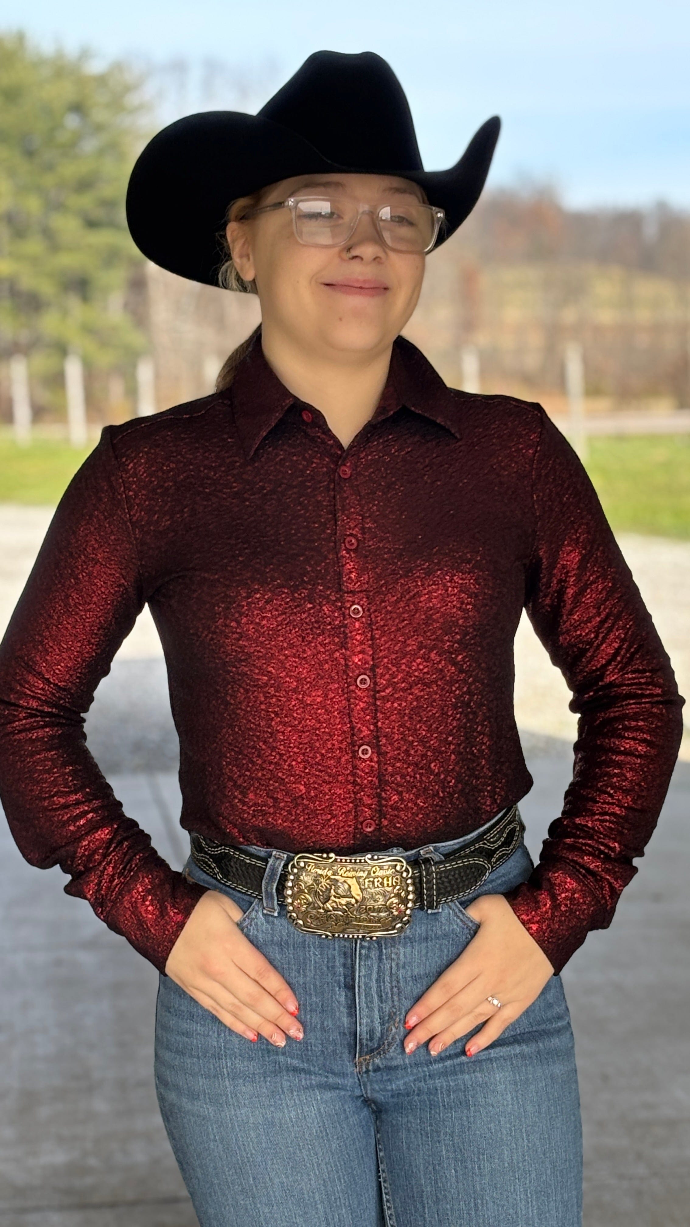 Pullover Button Up by Cowgirl Tuff ~ Red Shimmer - Henderson's Western Store