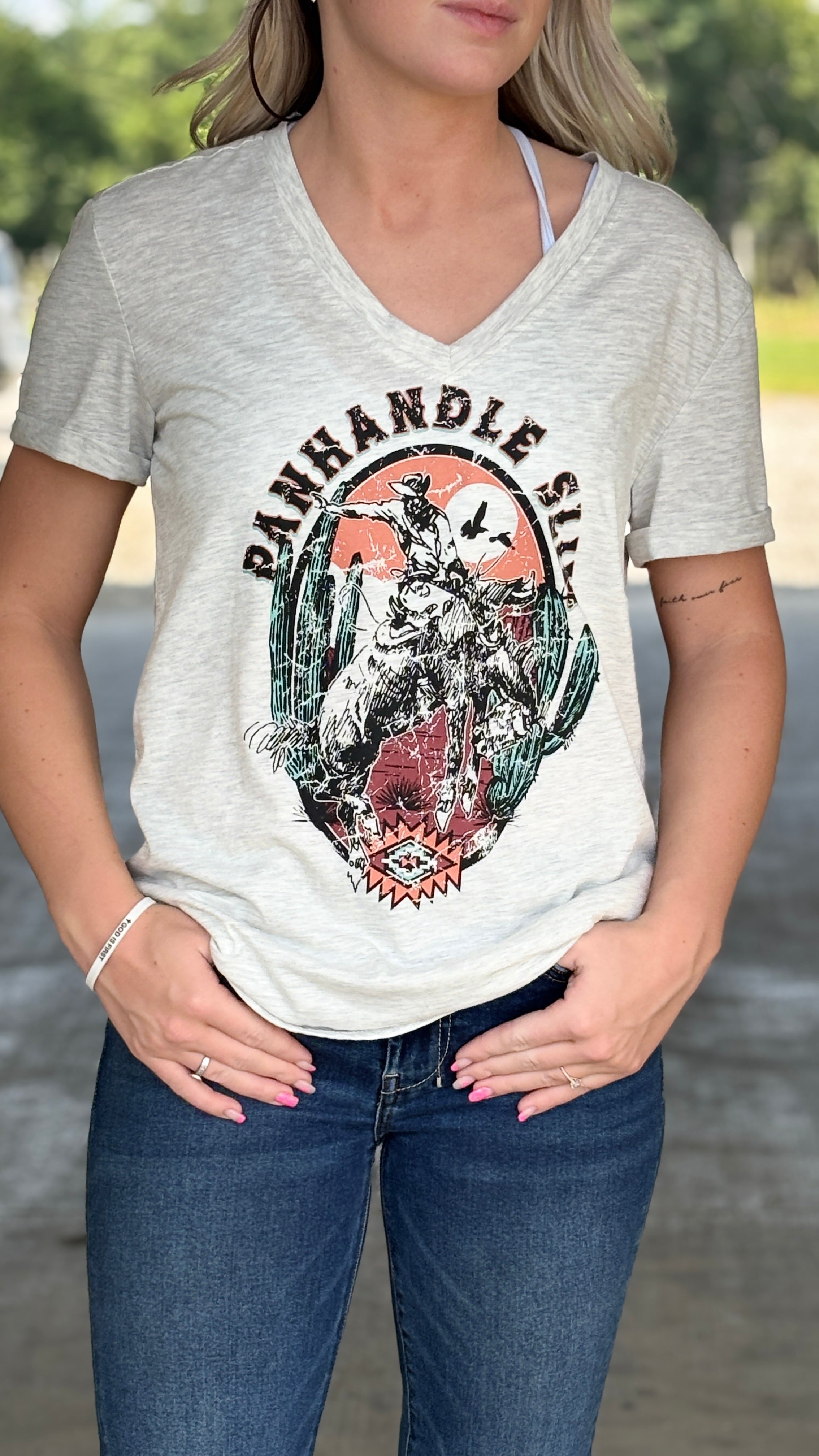 Boxy Roll Tee by Panhandle ~ Cream - Henderson's Western Store