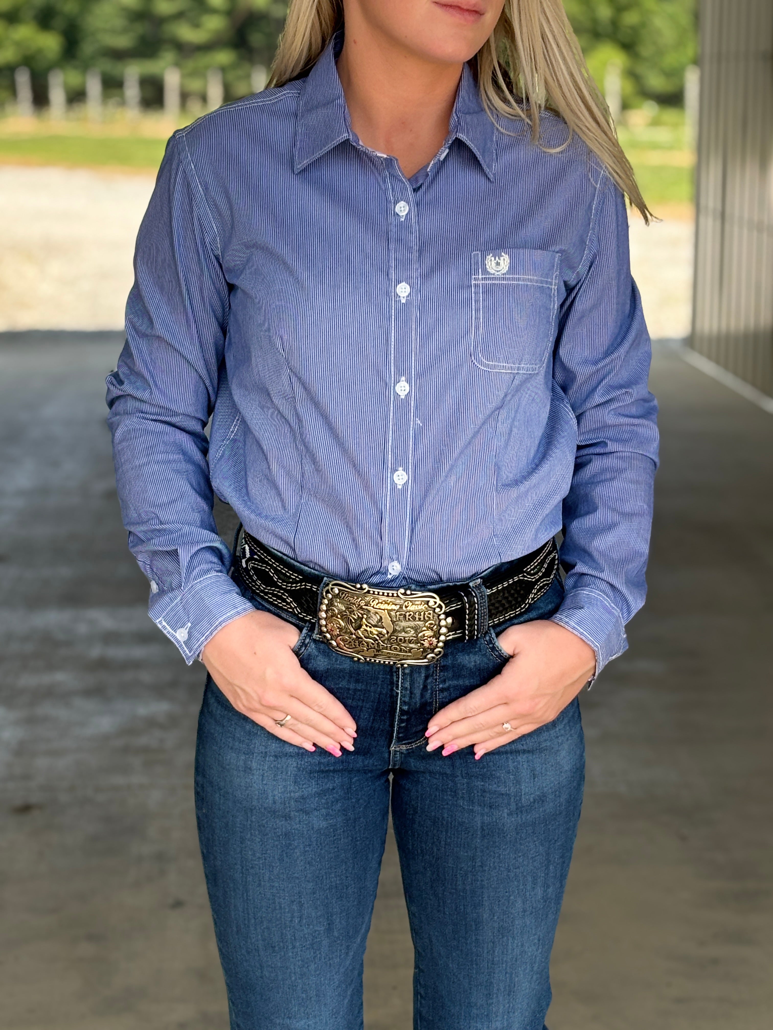 Ladies Rough Stock ~ Blue Stripe - Henderson's Western Store