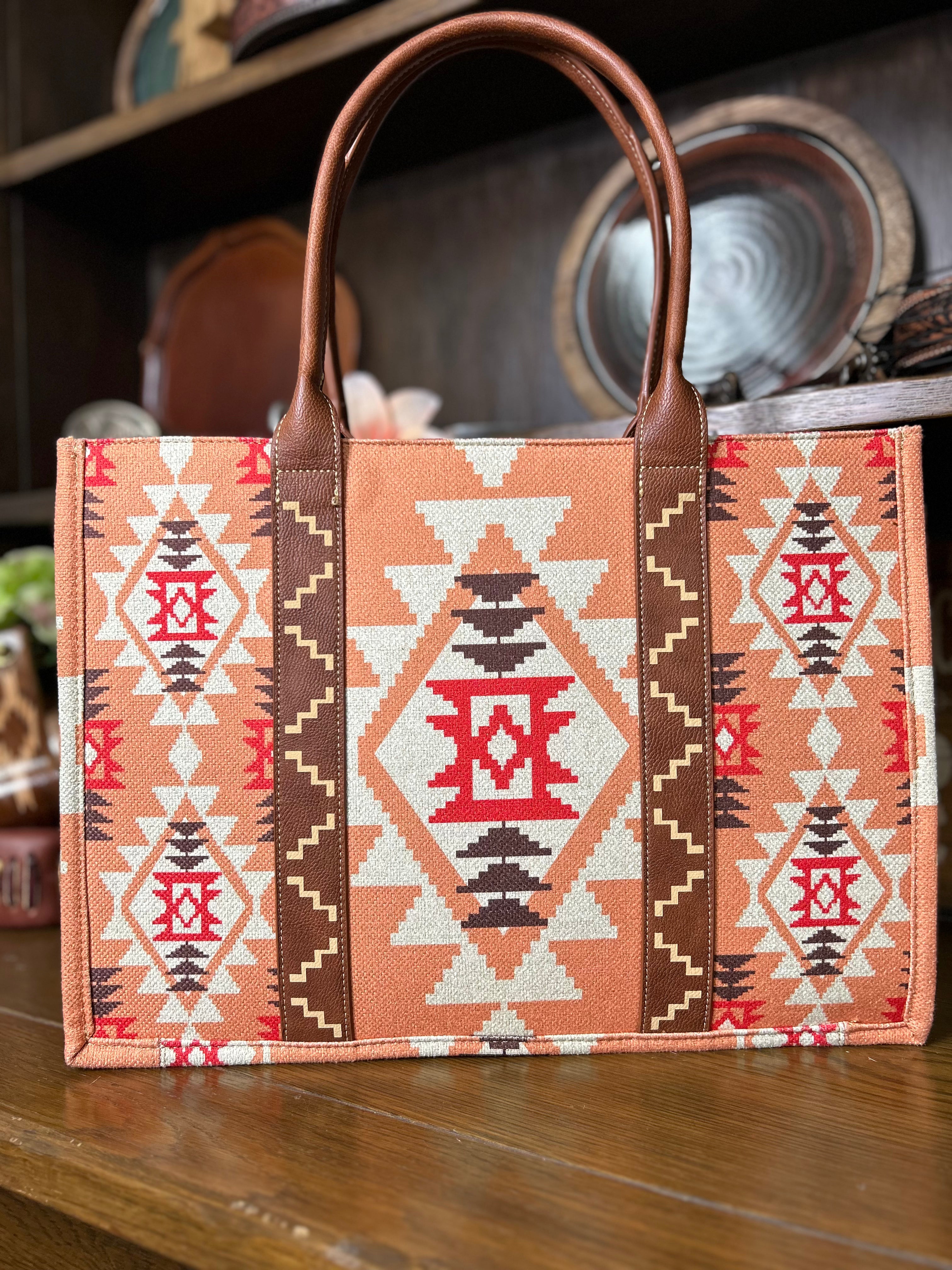 Wrangler Southwest Print Tote ~ Orange - Henderson's Western Store