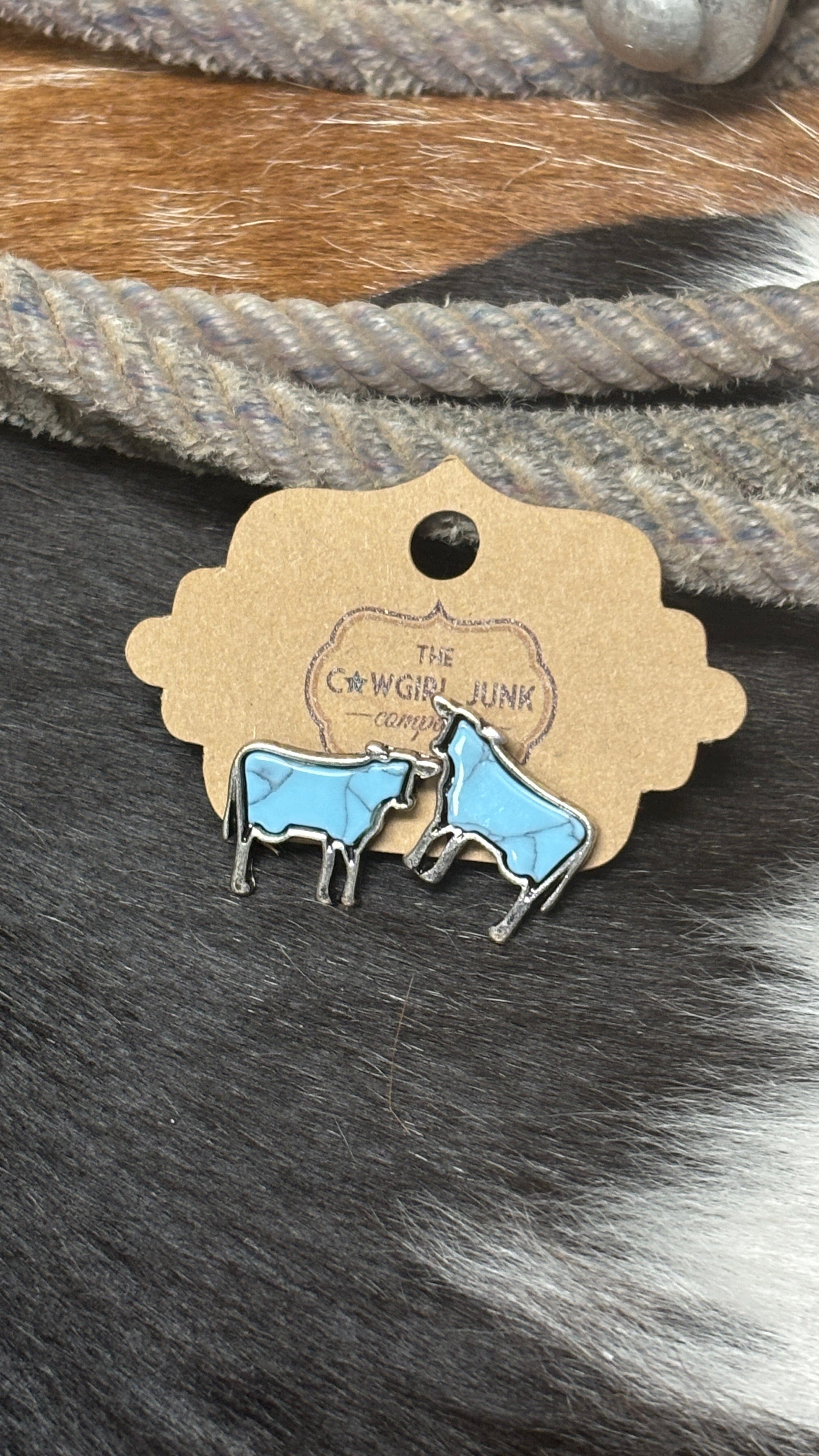 Western Turquoise Animals Stud Earrings ~ Cow - Henderson's Western Store
