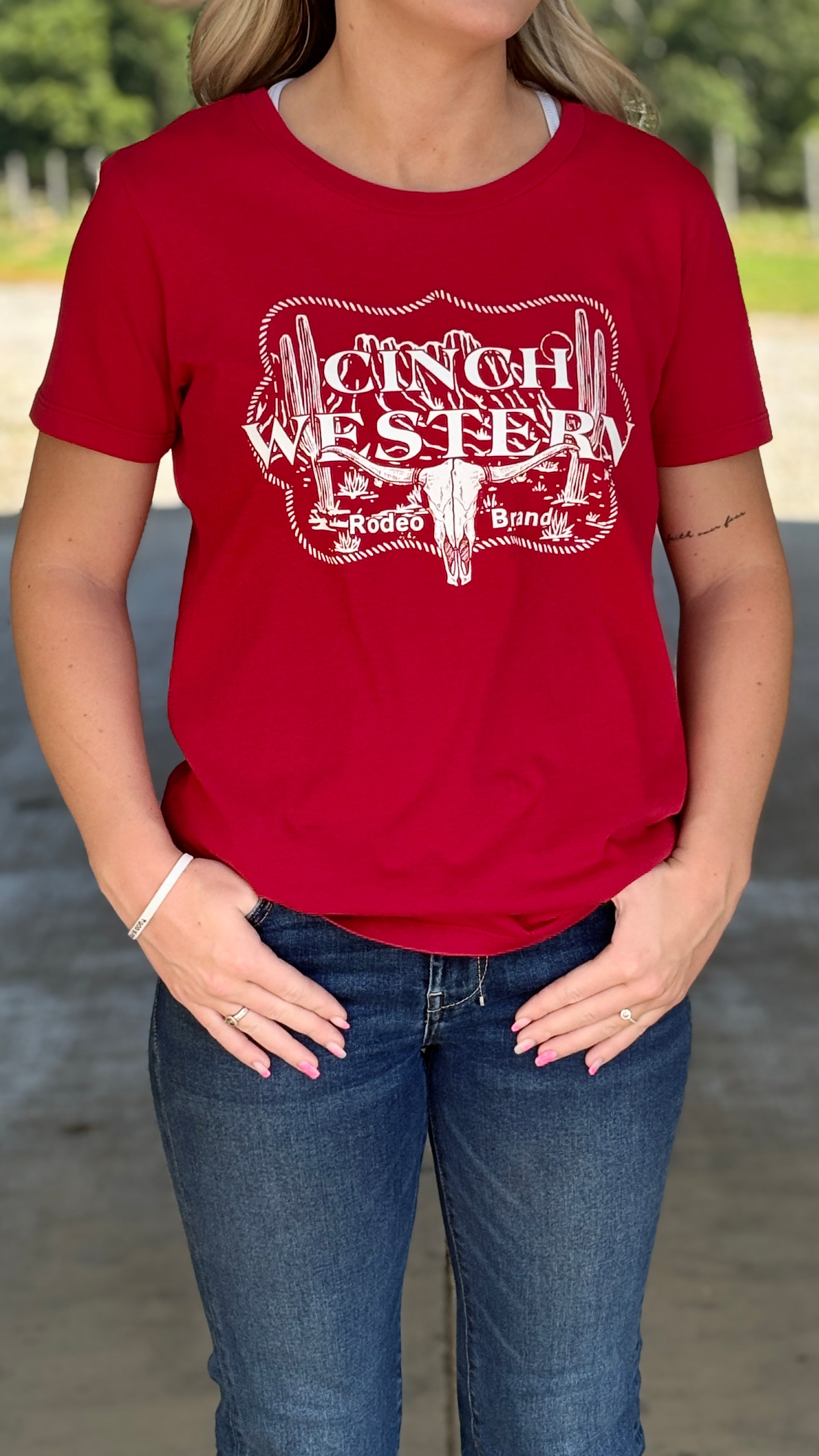 Ladies Cinch Brand Print Tee ~ Red - Henderson's Western Store