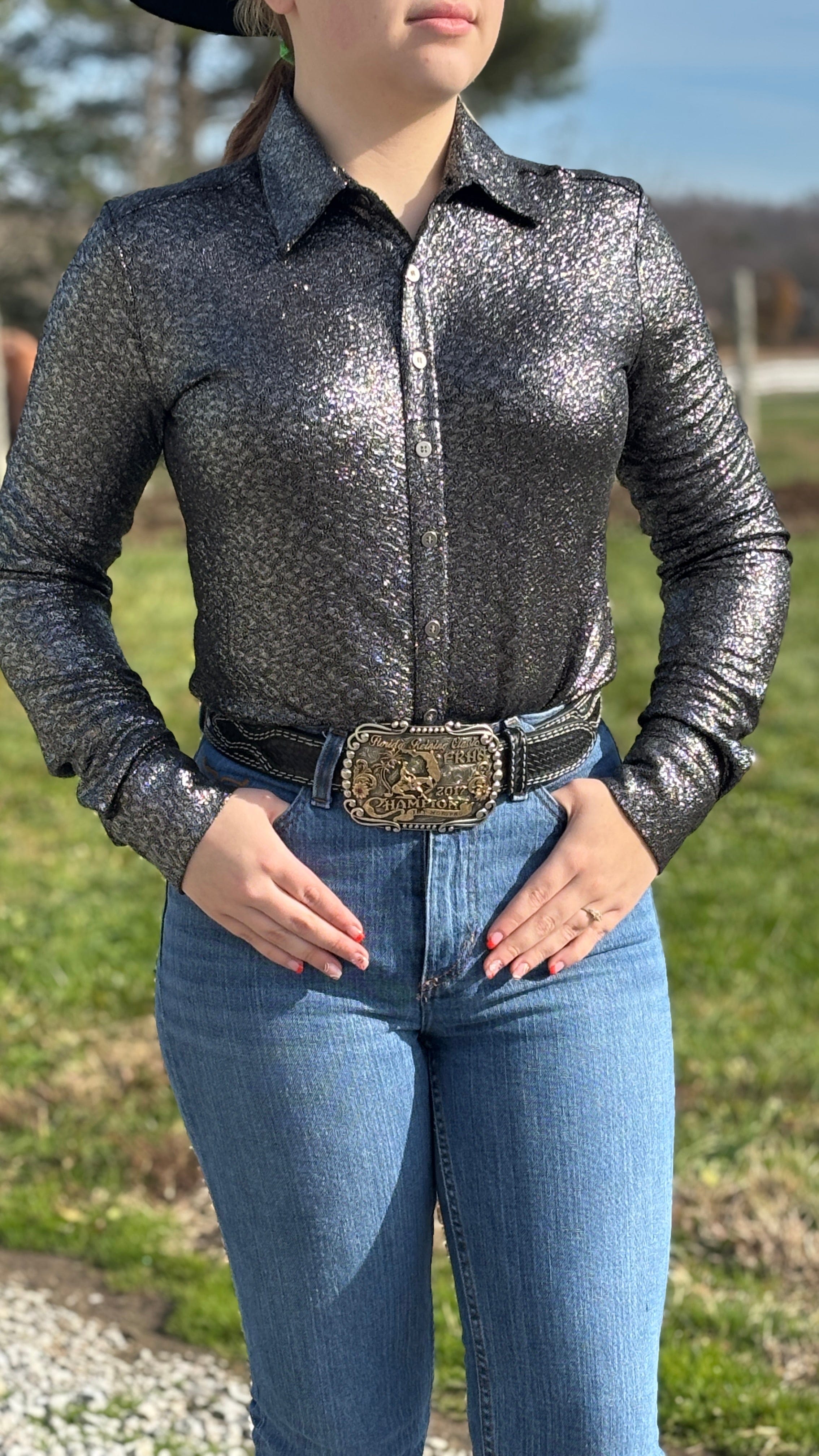 Pullover Button Up by Cowgirl Tuff ~ Chrome Shimmer - Henderson's Western Store