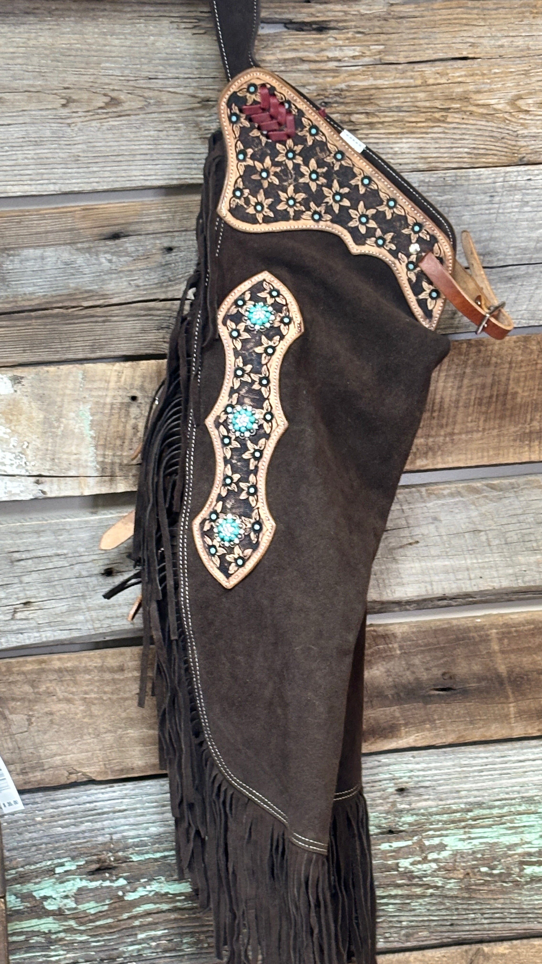 Brown Suede Chink ~ Floral Tooling - Henderson's Western Store