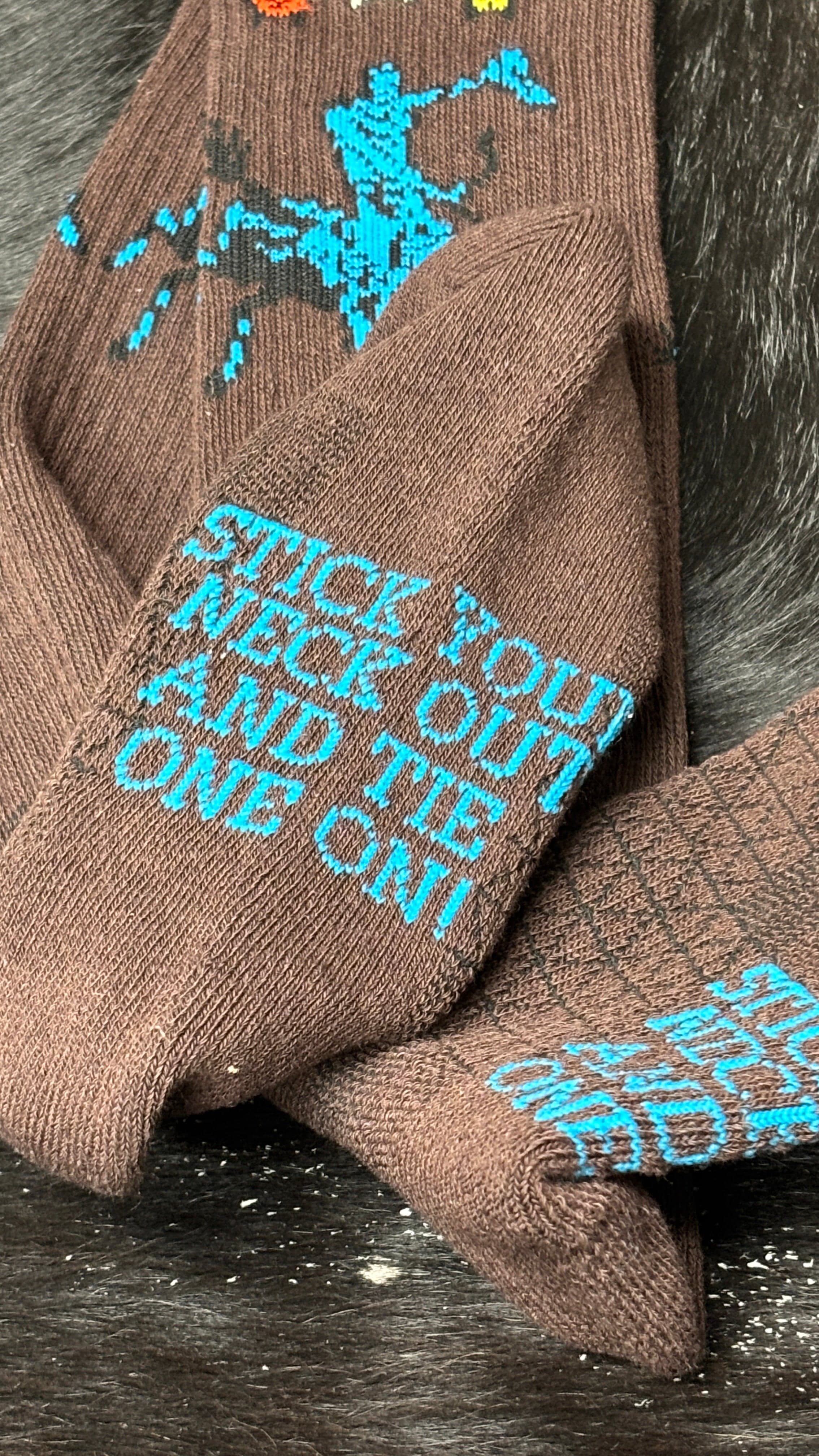 Lucky Chuck Socks ~Fringe Long Live Cowboy ~ Brown - Henderson's Western Store