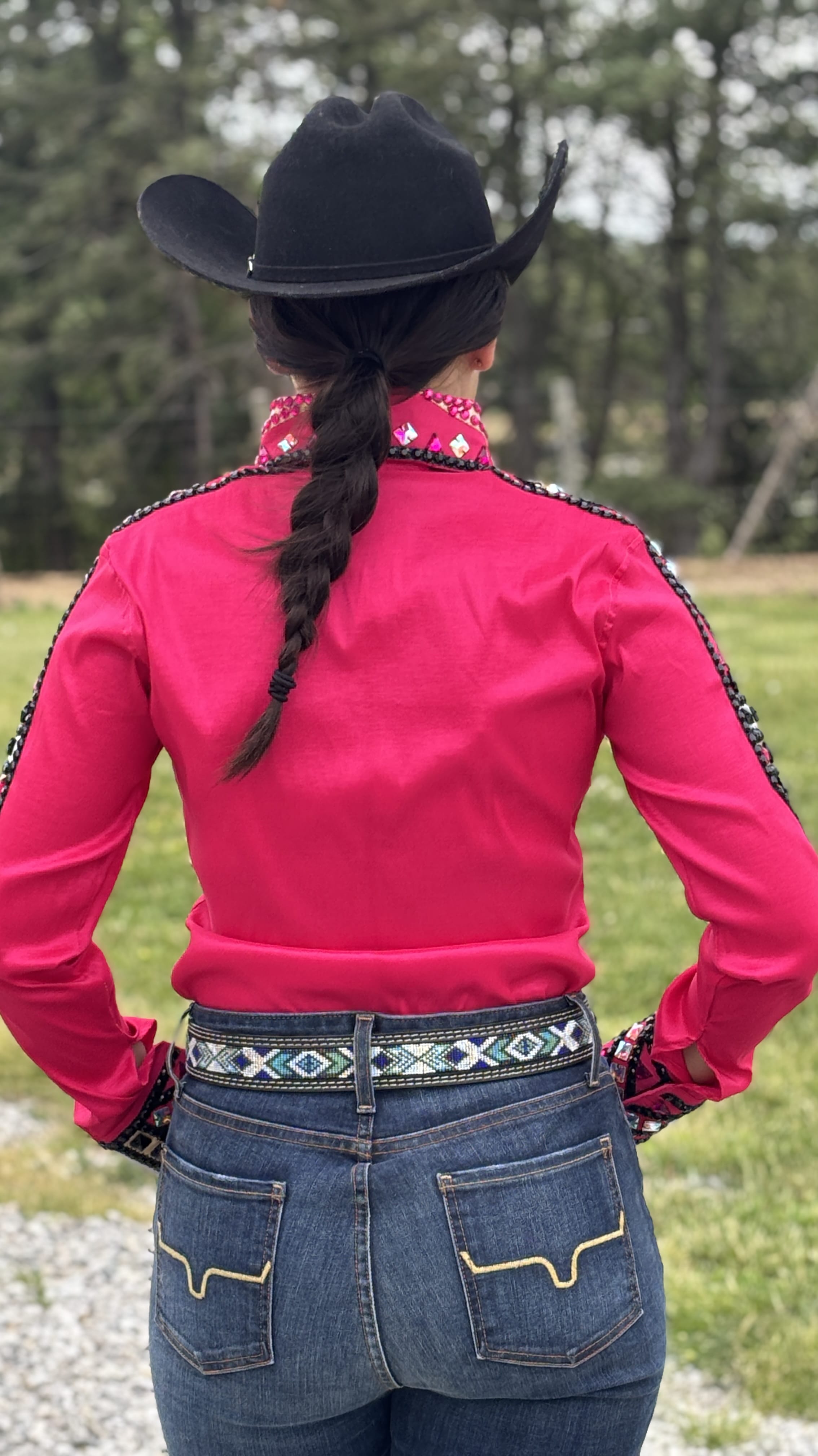 RHC Taffeta Bling Concealed Zipper Show Shirt -Fuchsia - Henderson's Western Store