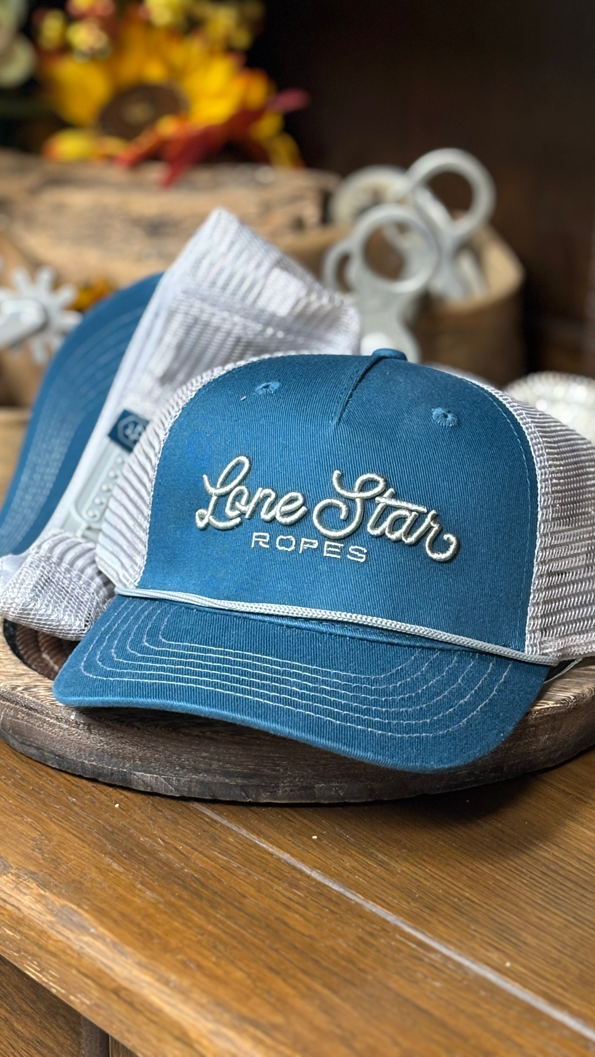 Lone Star Ropes Script Trucker Cap ~ Blue/Grey - Henderson's Western Store