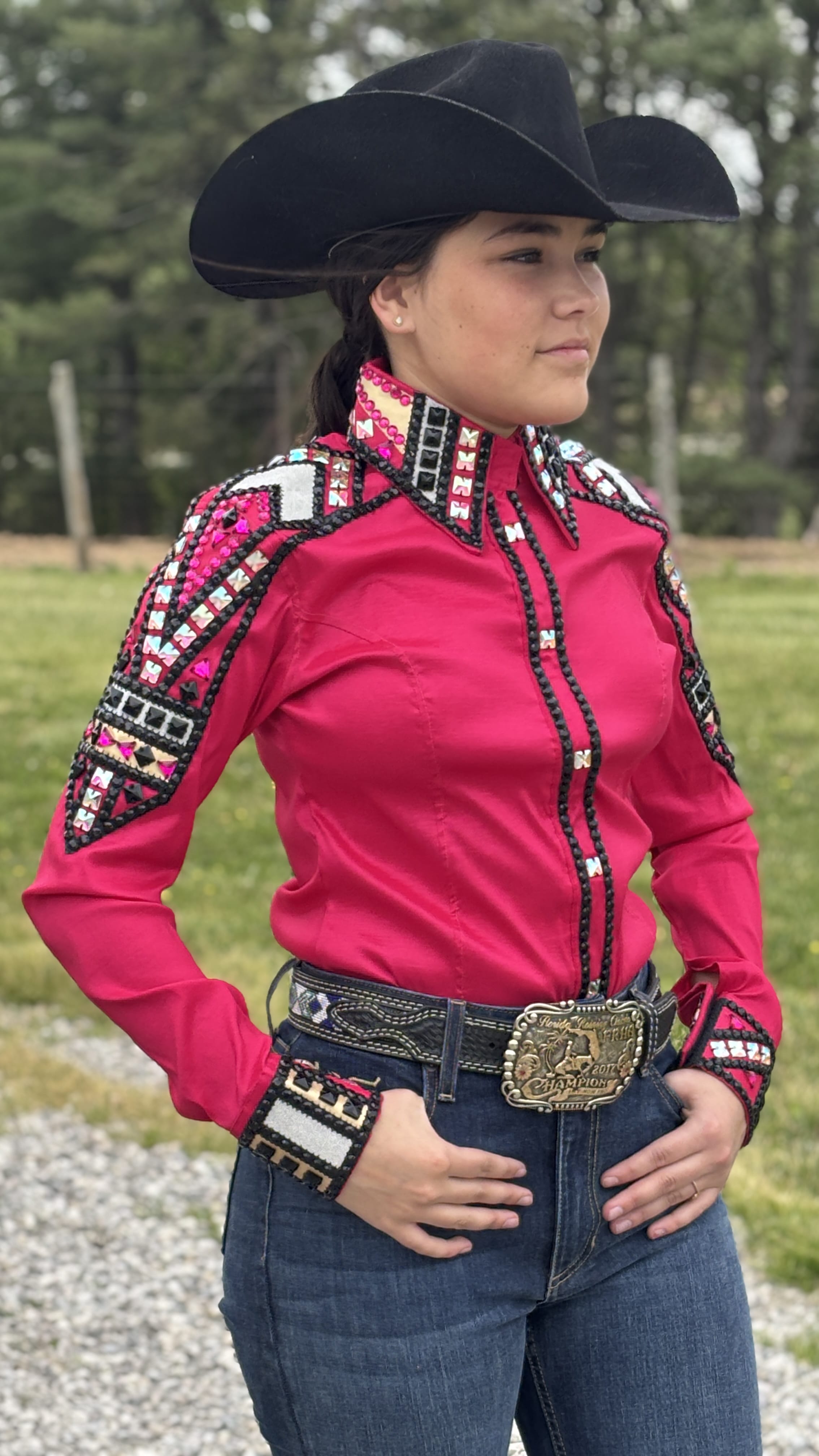 RHC Taffeta Bling Concealed Zipper Show Shirt -Fuchsia - Henderson's Western Store