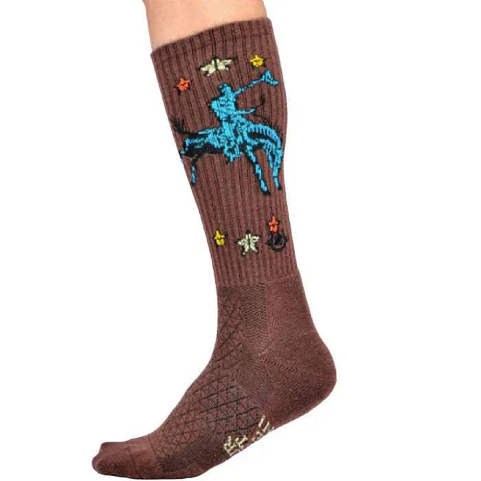 Lucky Chuck Socks ~Fringe Long Live Cowboy ~ Brown - Henderson's Western Store