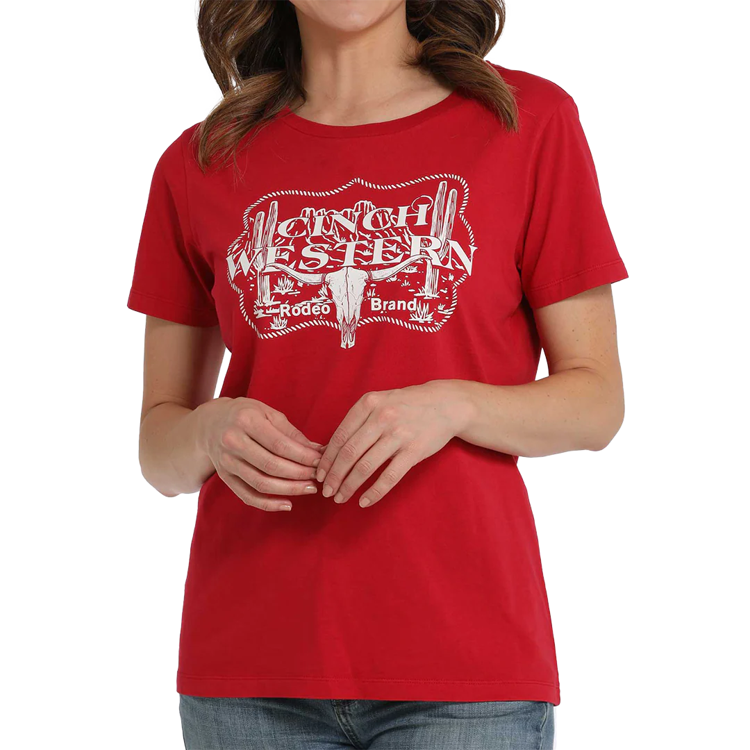 Ladies Cinch Brand Print Tee ~ Red - Henderson's Western Store