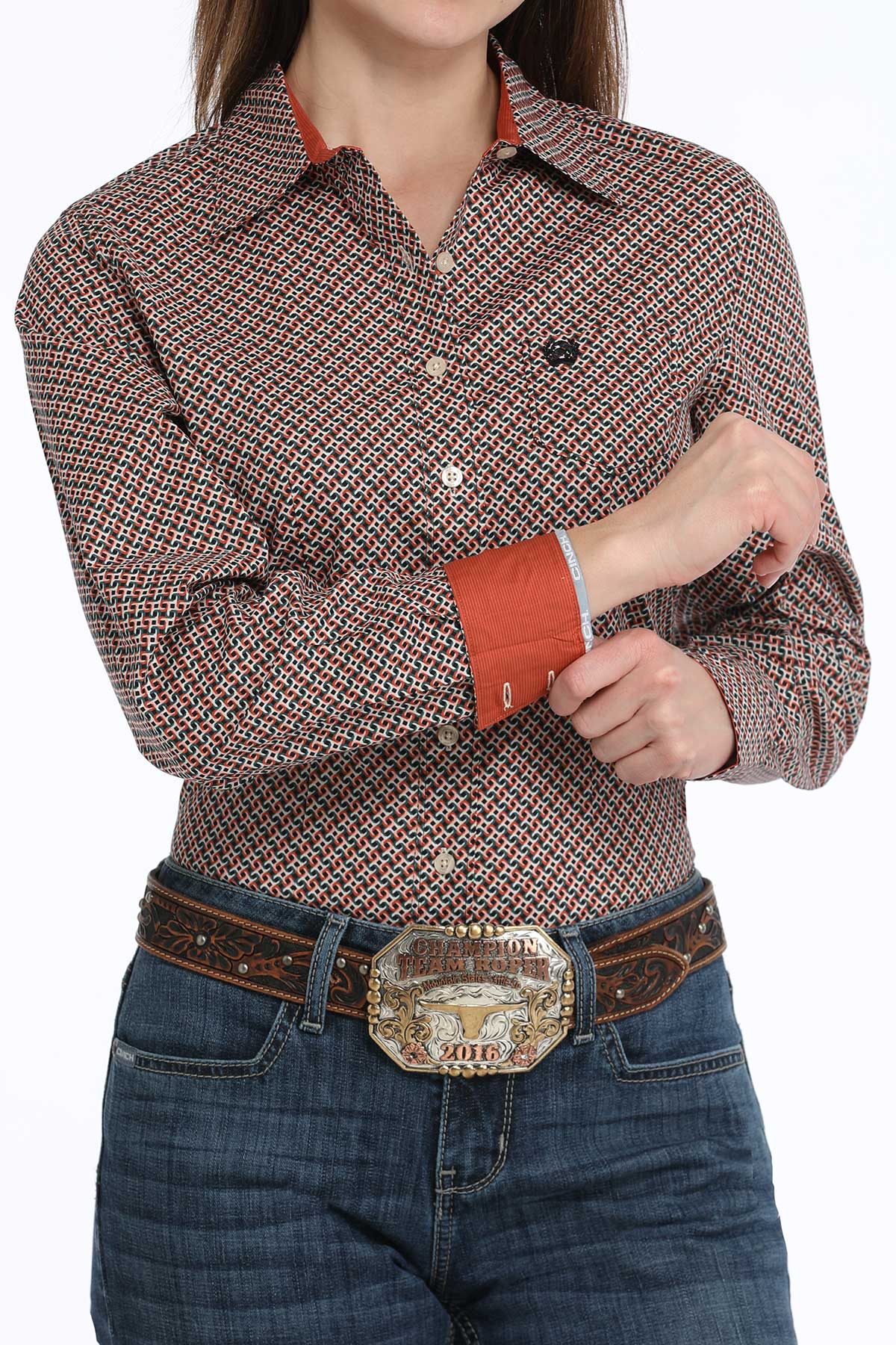 Women's Geometric Print Button-Down Western Shirt - Multi - Henderson's Western Store