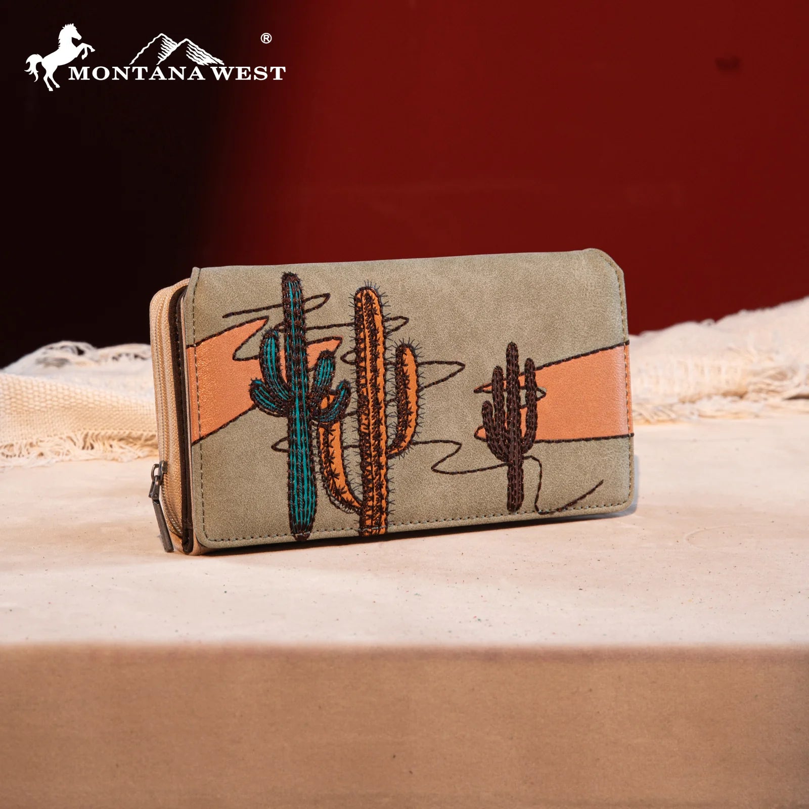 MW Embroidered Cactus Wallet ~ Green - Henderson's Western Store