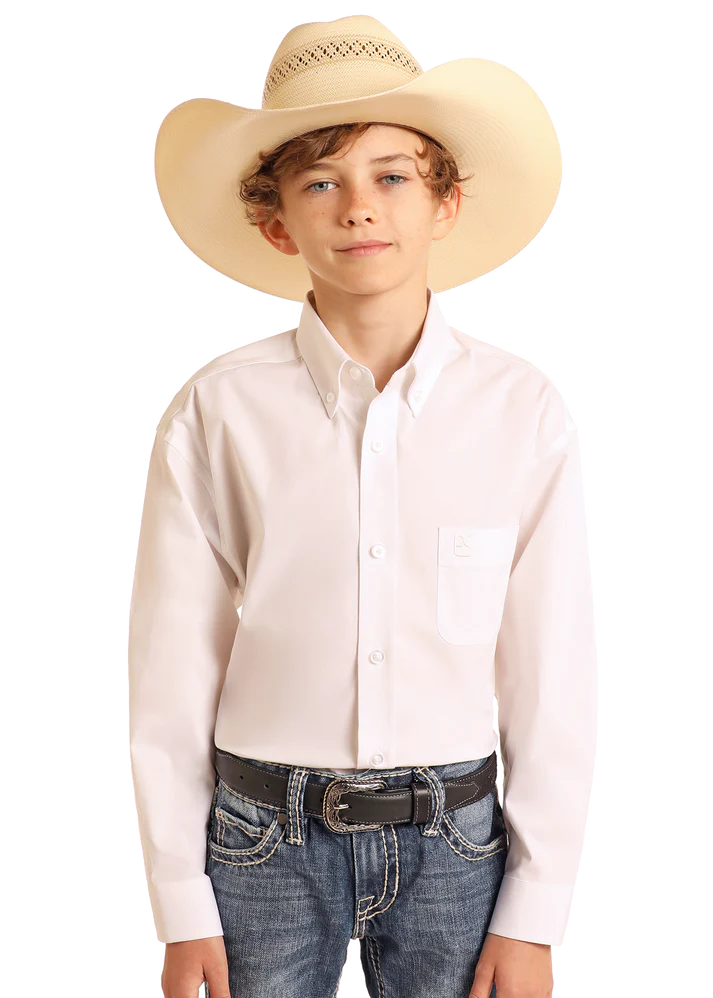 Panhandle Boy's Solid White Western Button Down - Henderson's Western Store