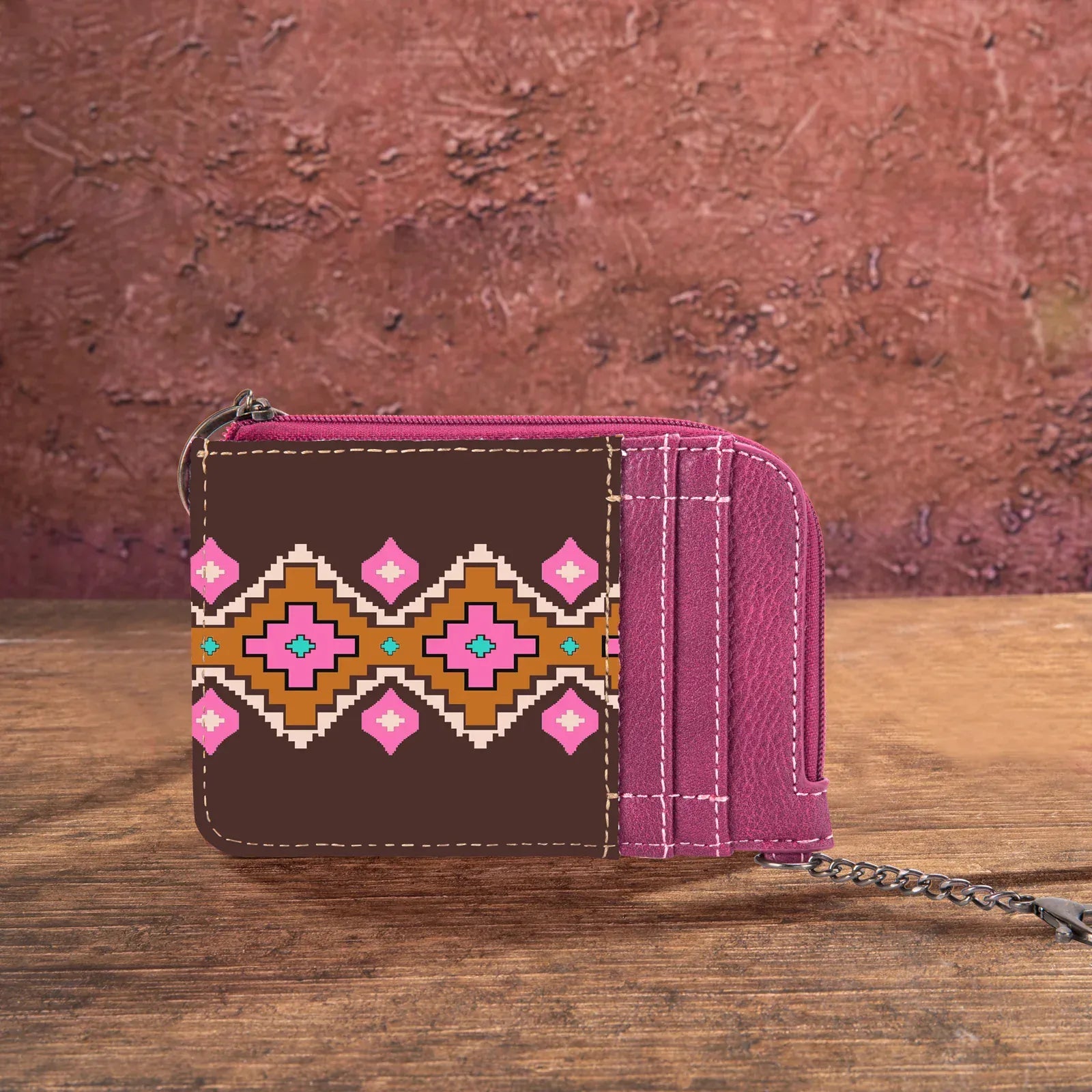 Wrangler Southwest Print Mini Zip Card Case ~ Hot Pink - Henderson's Western Store