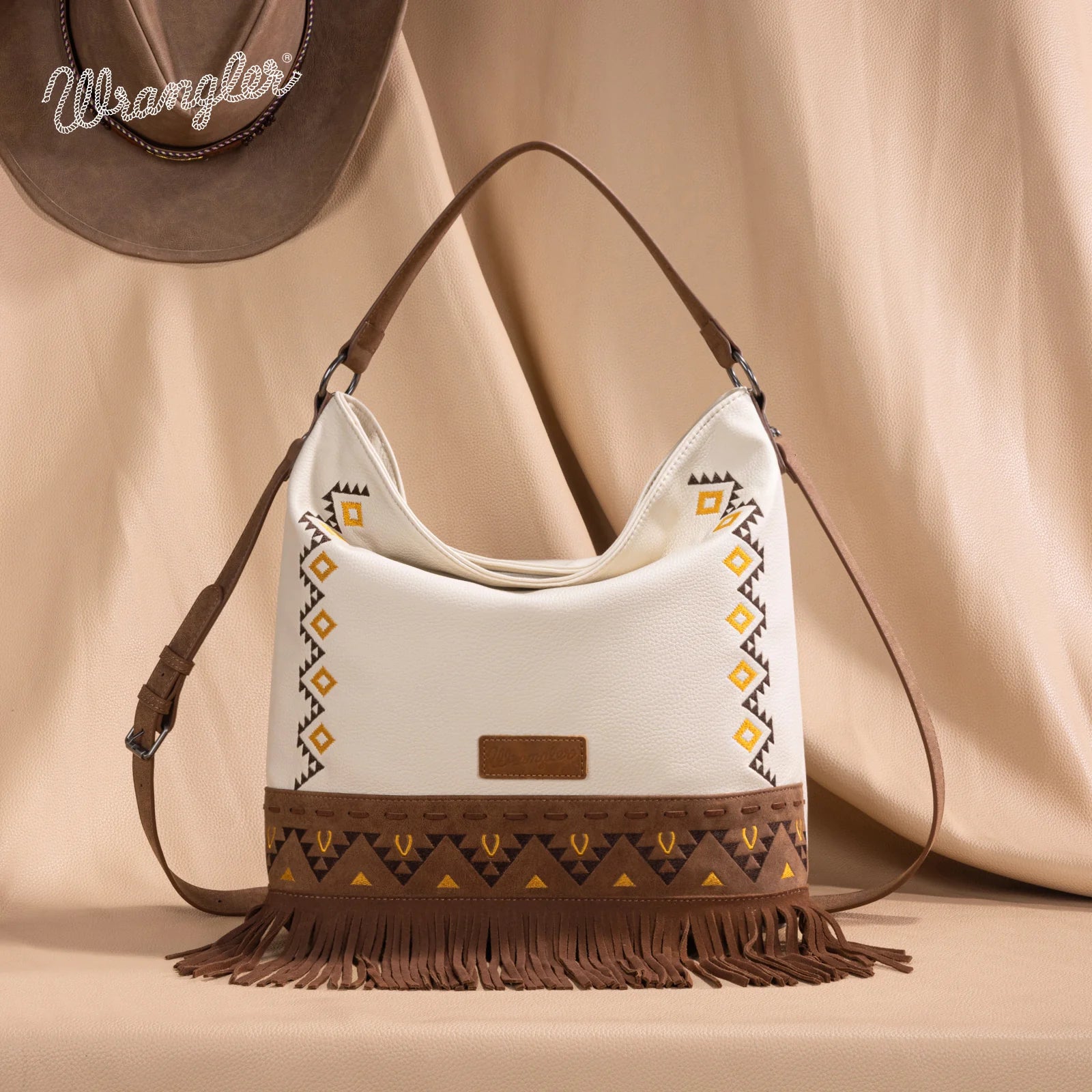 Wrangler Aztec Embroidered Hobo/Crossbody ~ Beige - Henderson's Western Store
