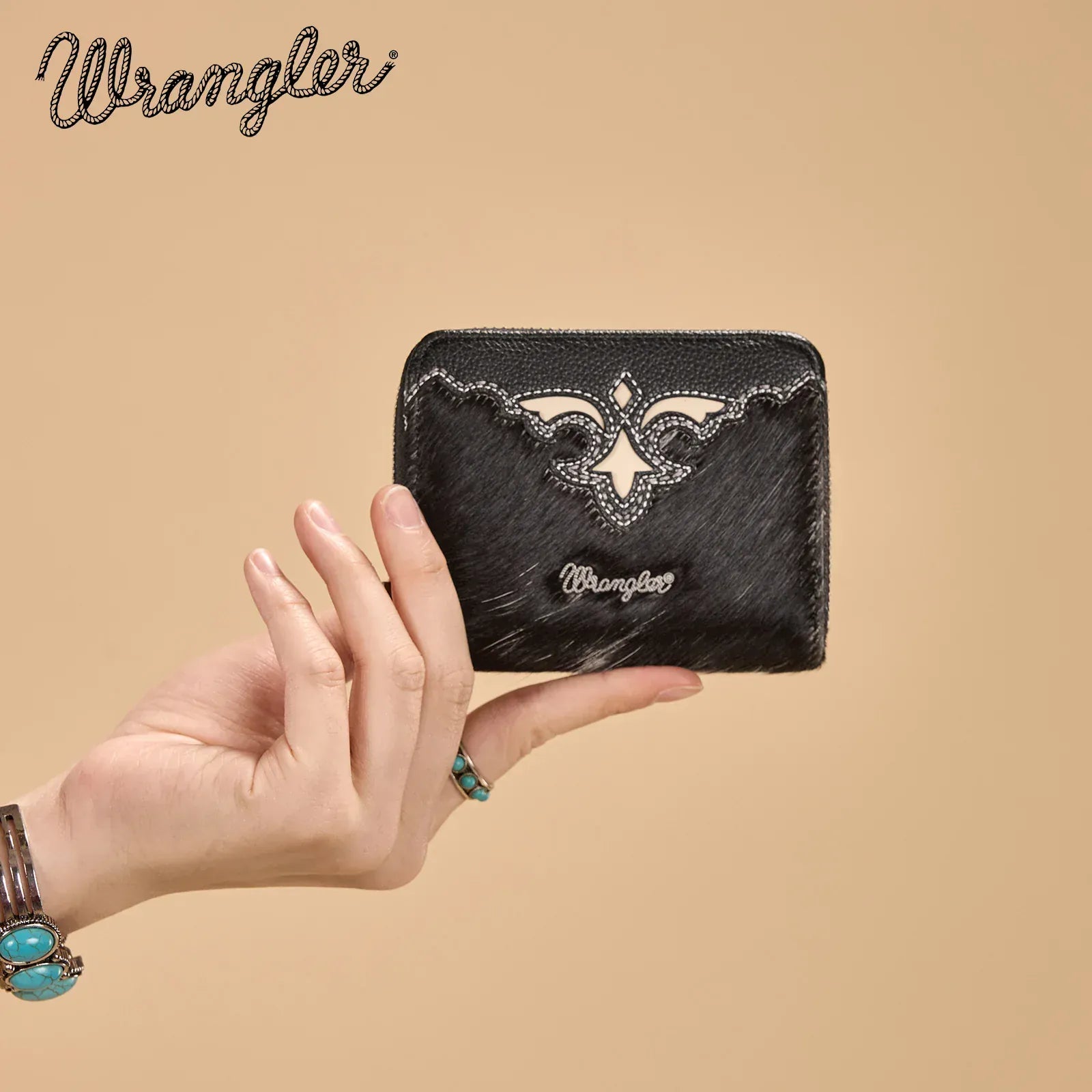 Wrangler Cowhide Zip-Around Wallet ~ Black - Henderson's Western Store
