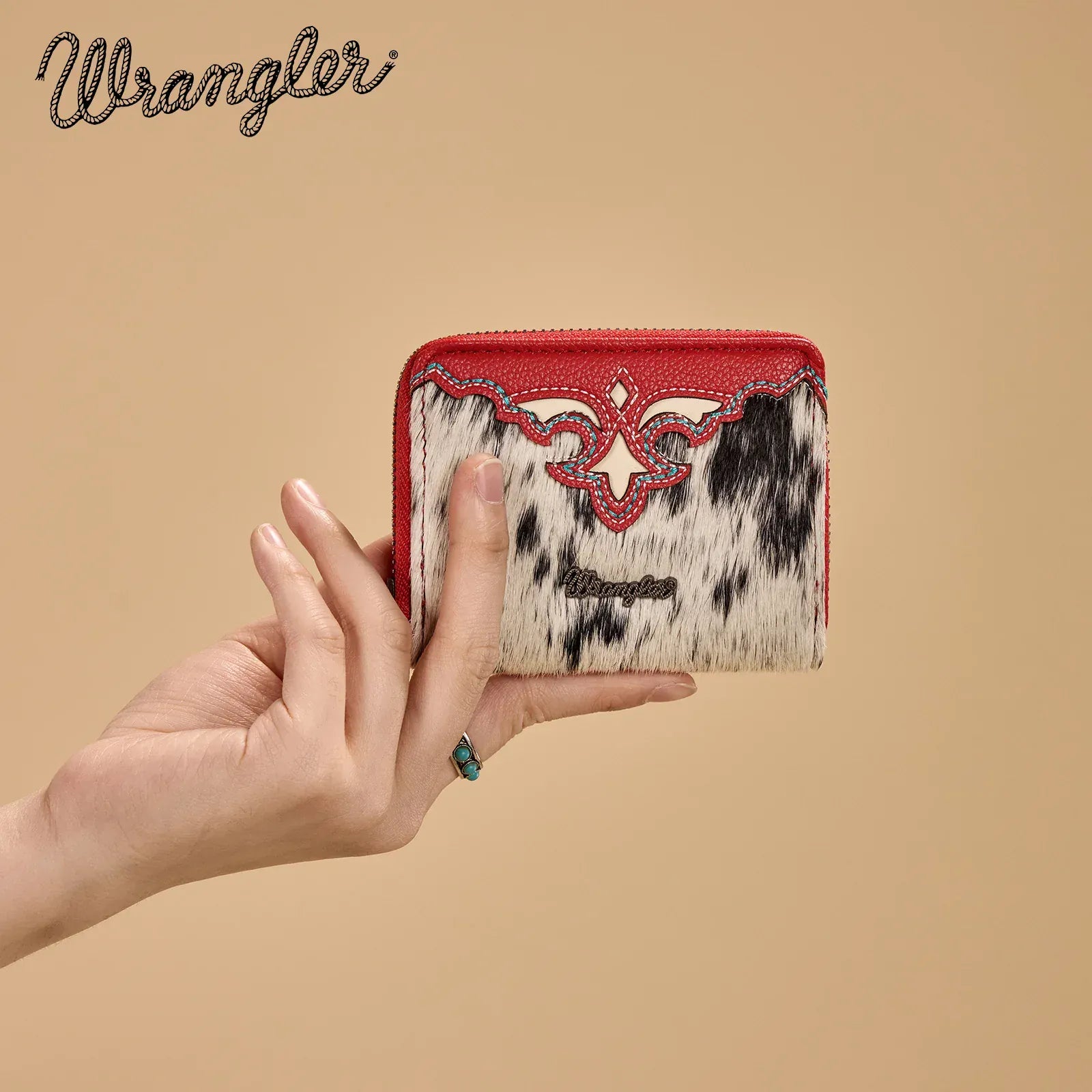 Wrangler Cowhide Zip-Around Wallet ~ Red - Henderson's Western Store