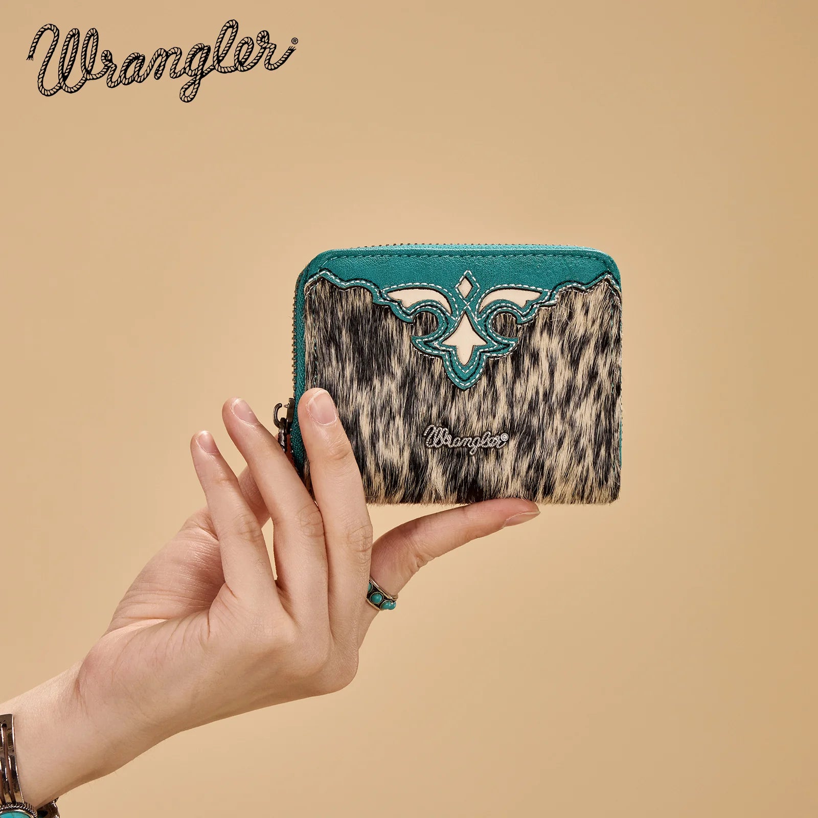 Wrangler Cowhide Zip-Around Wallet ~ Turquoise - Henderson's Western Store