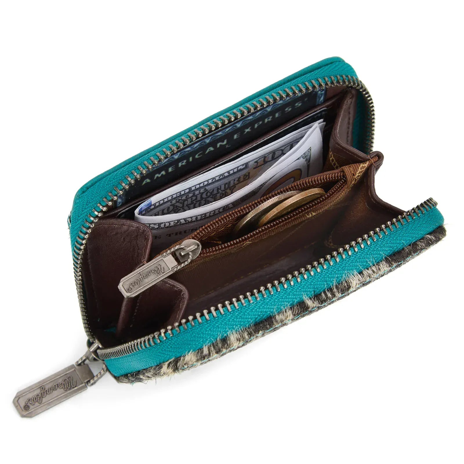Wrangler Cowhide Zip-Around Wallet ~ Turquoise - Henderson's Western Store
