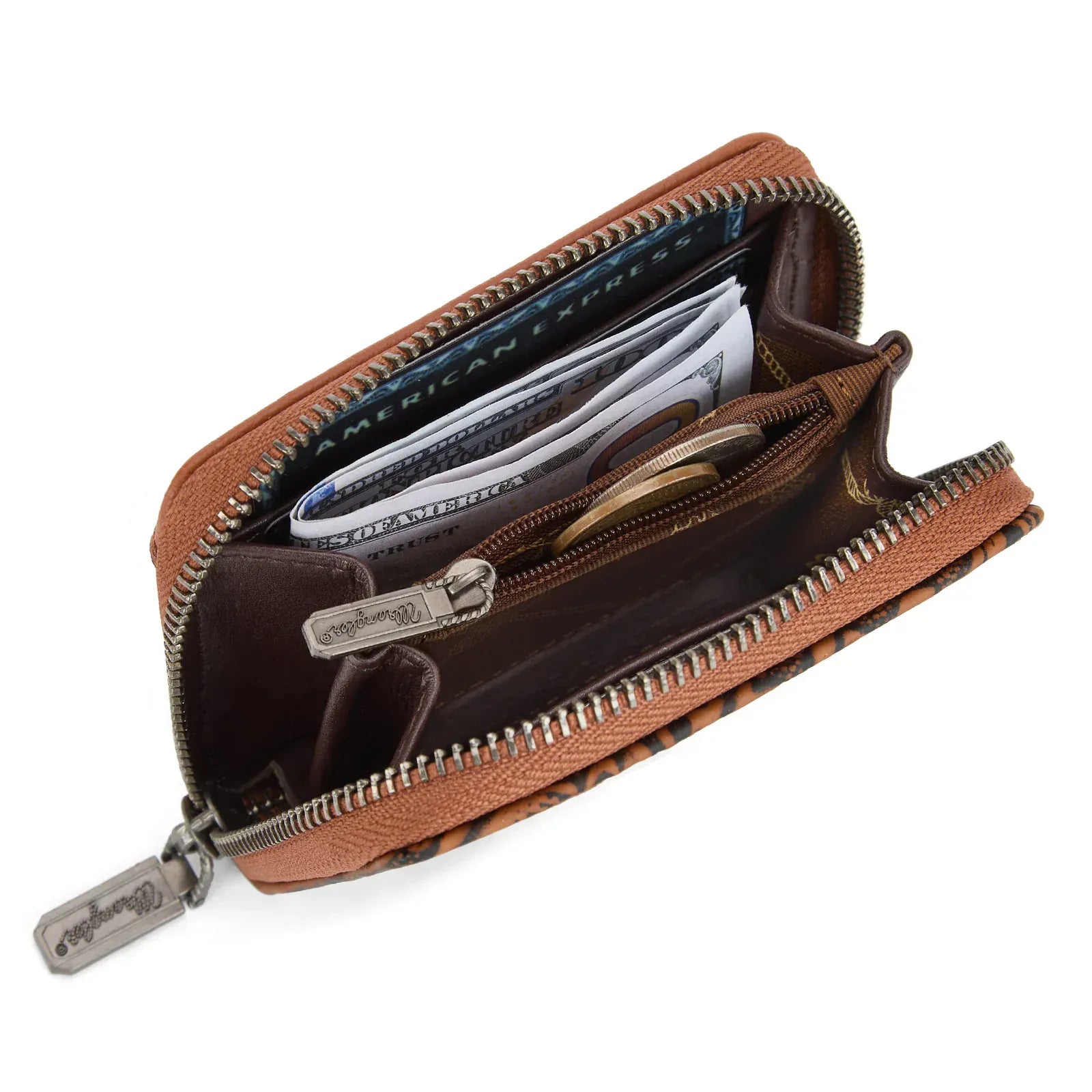 Wrangler Tooled Zip-Around Wallet ~ Brown - Henderson's Western Store