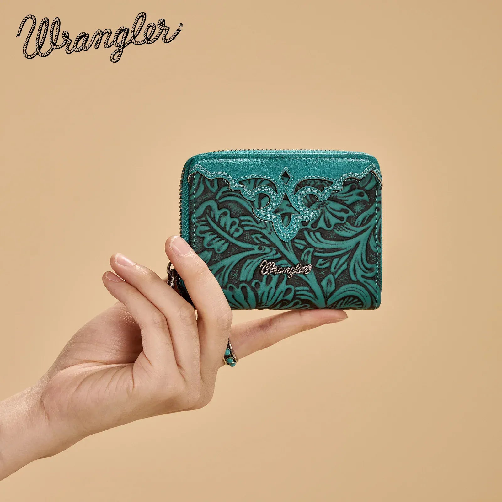 Wrangler Tooled Zip-Around Wallet ~ Turquoise - Henderson's Western Store