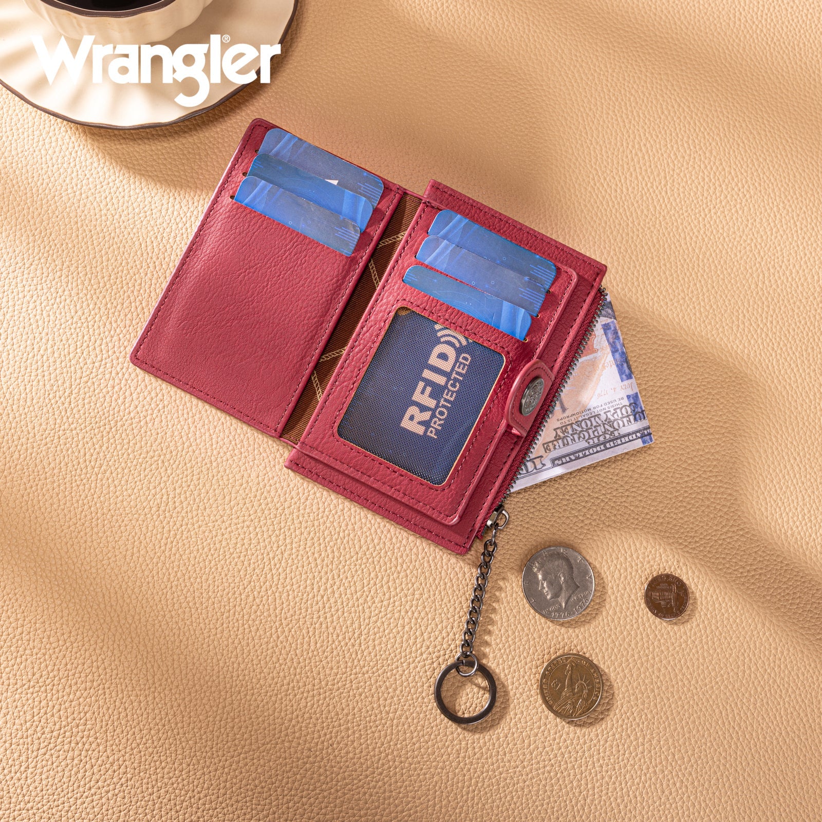 Wrangler Floral Embossed Bi-fold Wallet ~ Red - Henderson's Western Store