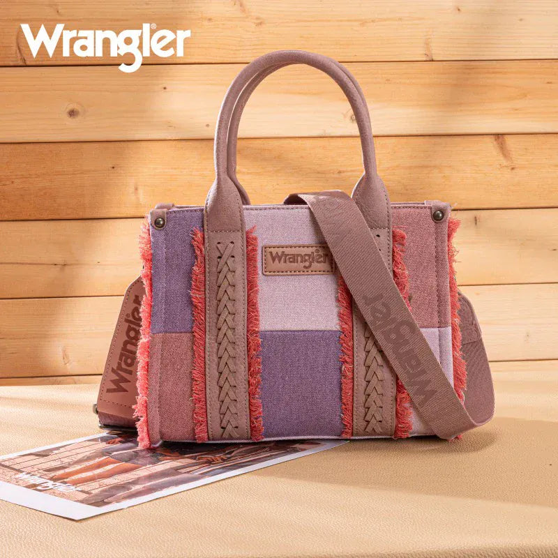 Wrangler Canvas Braided Fringe Tote Bag ~ Pink - Henderson's Western Store