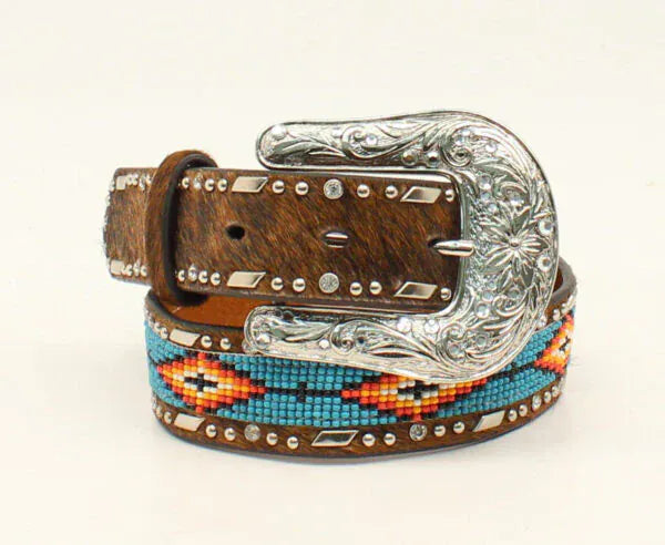 Ariat Girl's Hair On Beaded Leather Western Belt - Henderson's Western Store