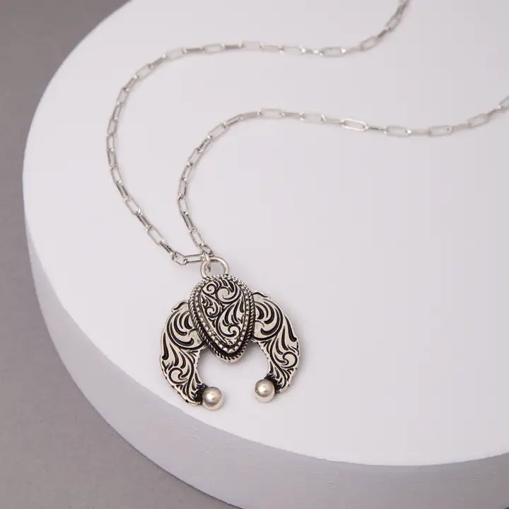 Western Filigree Etched Squash Blossom Concho Necklace - Henderson's Western Store