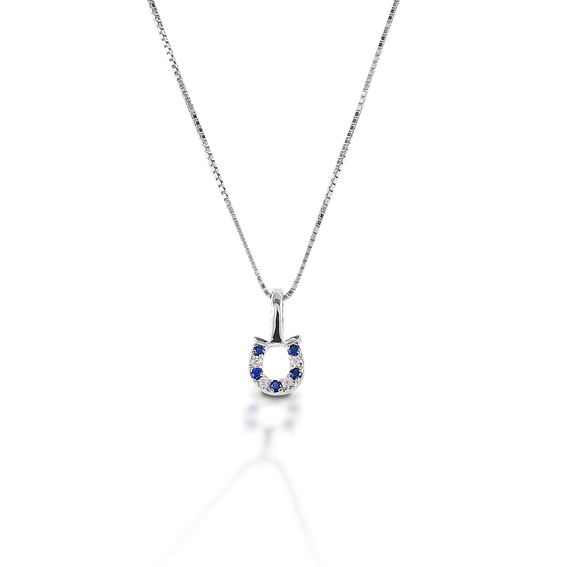 KELLY HERD BLUE & CLEAR HORSESHOE NECKLACE - STERLING SILVER - Henderson's Western Store