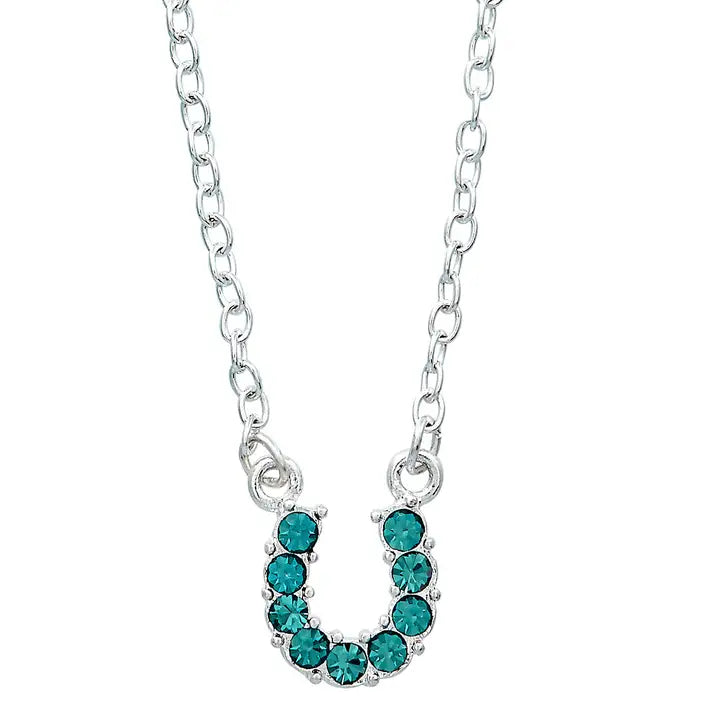 Horses Head Necklace ~Horseshoe~Aqua - Henderson's Western Store