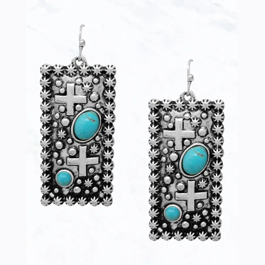Western Ball Texture Rectangle Earrings - Henderson's Western Store