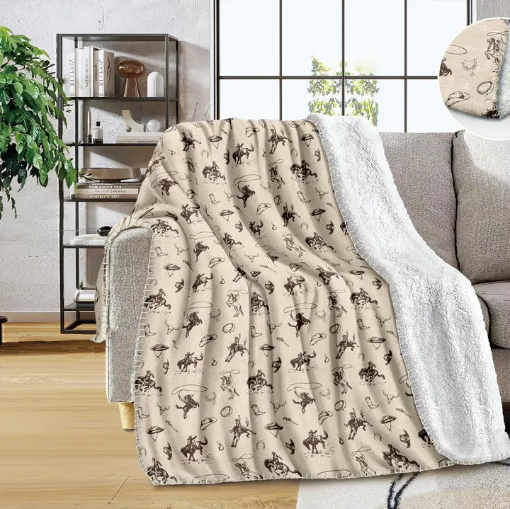 Beige Rodeo Queen Sherpa Blanket - Henderson's Western Store