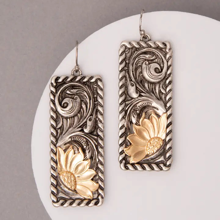 Western Sunflower Bar Dangle Earrings - Henderson's Western Store