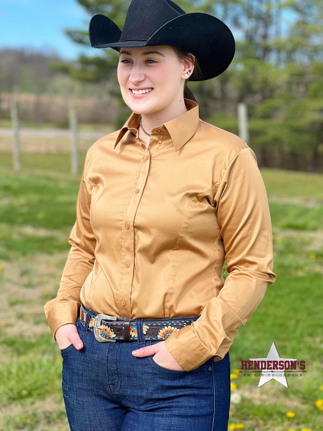 RHC Sateen Concealed Zipper Show Shirt - Khaki - Henderson's Western Store