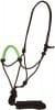 Black Poly Rope Halter & Lead with Solid Color Wrapped Nose Halters Mustang