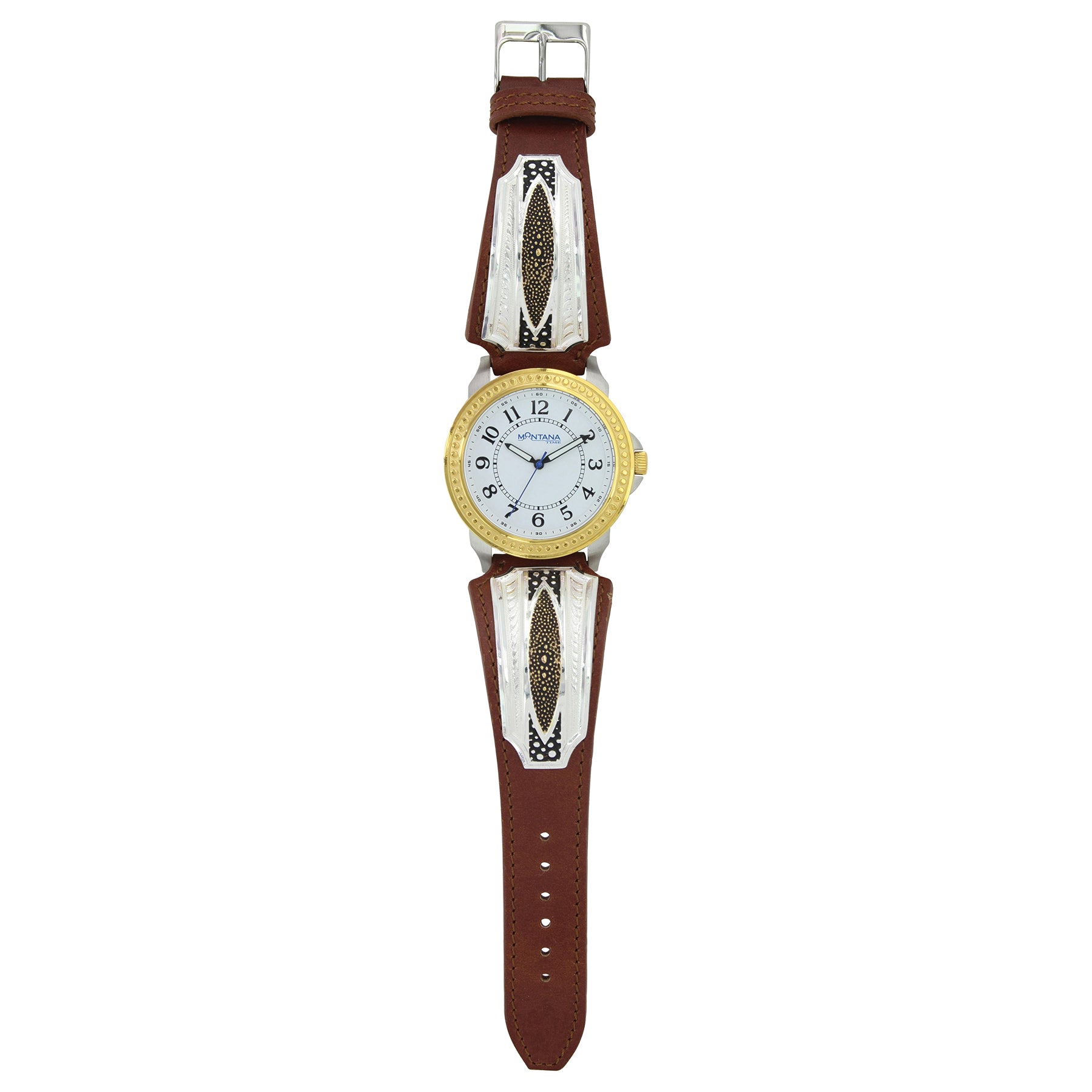Two Tone River Pebbles Leather Watch Jewelry Montana Silver