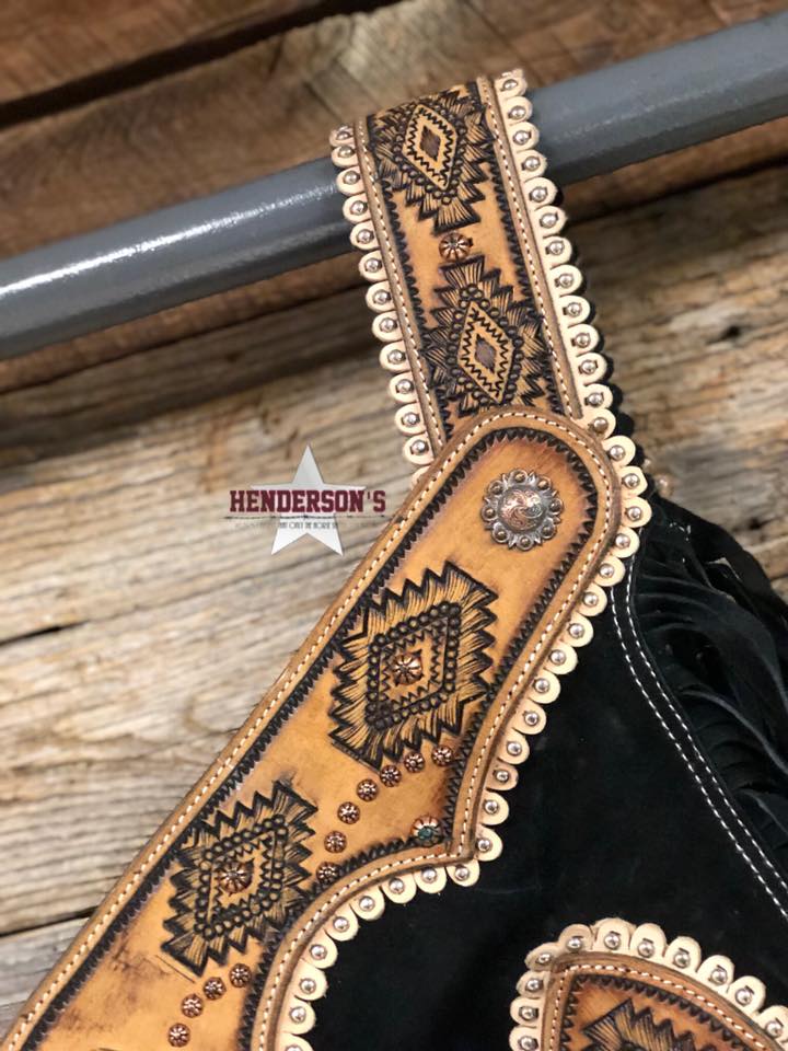 Black Suede Chinks W/Navajo Tooling Chaps shiloh